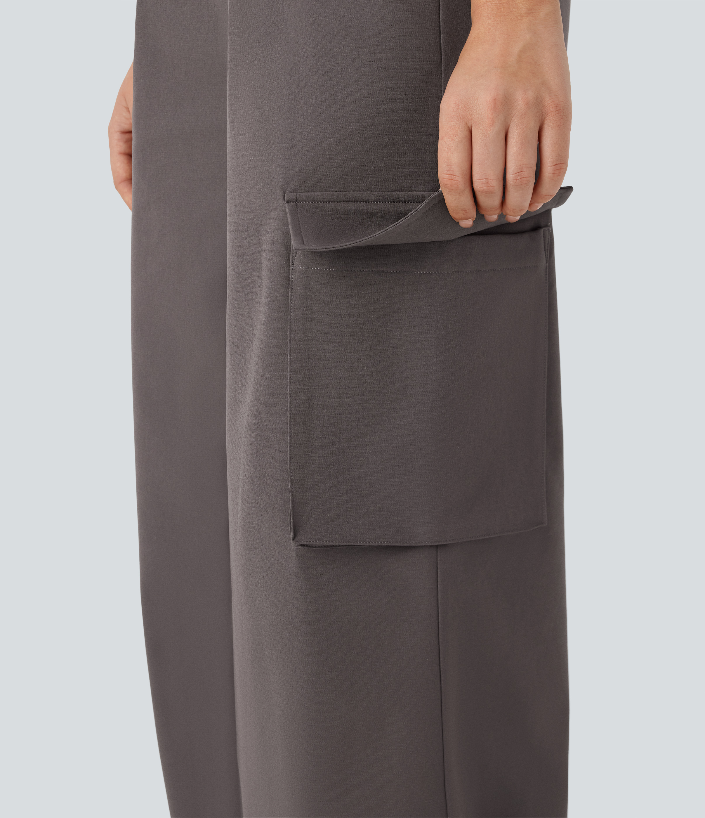 Halara Water Repellent Wear-Resistant High Waisted Zipper Multiple Pockets Thermal Wide Leg Work Cargo Pants  - Eiffel Tower - XS(regular) 