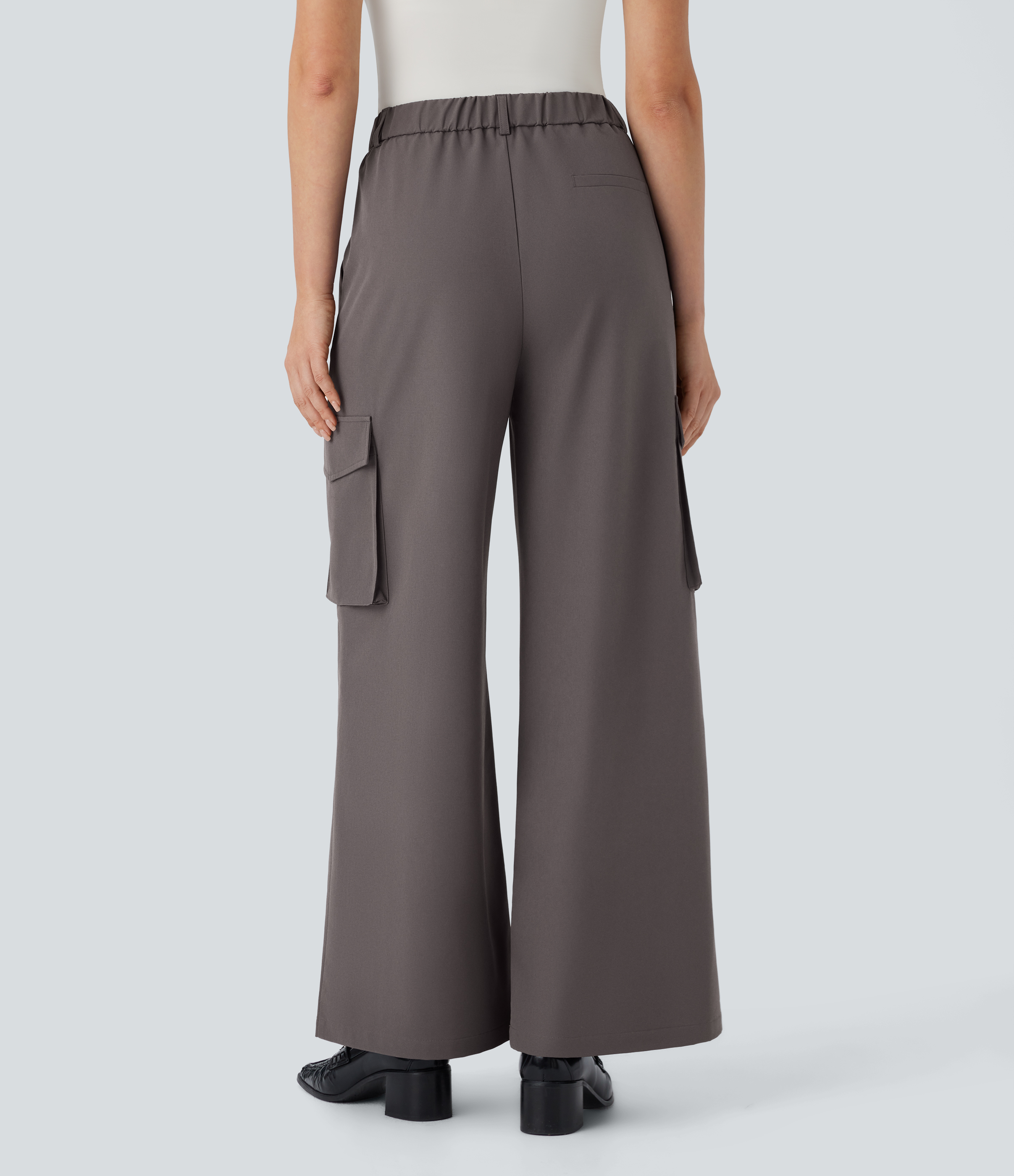 Halara Water Repellent Wear-Resistant High Waisted Zipper Multiple Pockets Thermal Wide Leg Work Cargo Pants  - Eiffel Tower - XS(regular) 