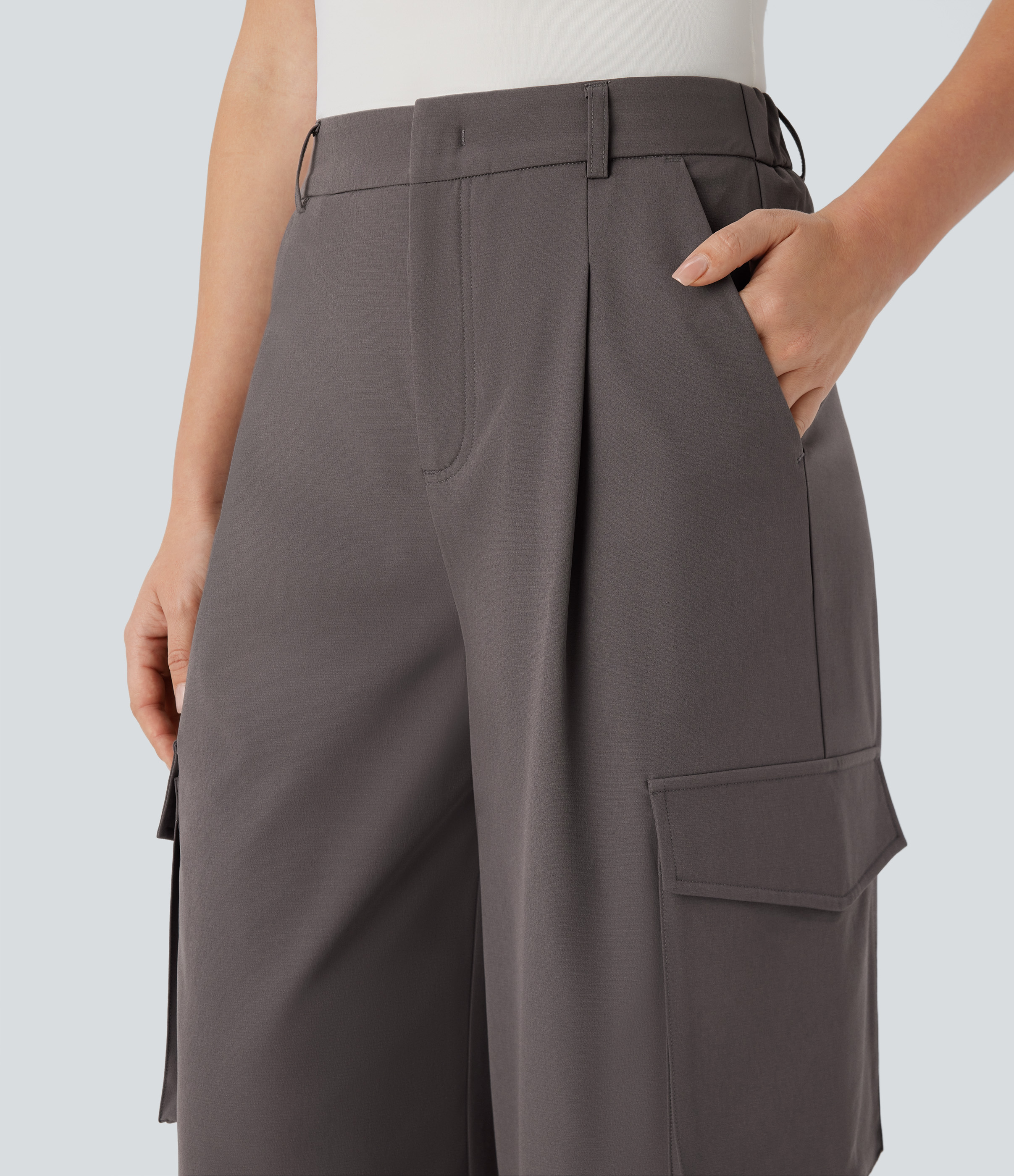 Halara Water Repellent Wear-Resistant High Waisted Zipper Multiple Pockets Thermal Wide Leg Work Cargo Pants  - Eiffel Tower - XS(regular) 