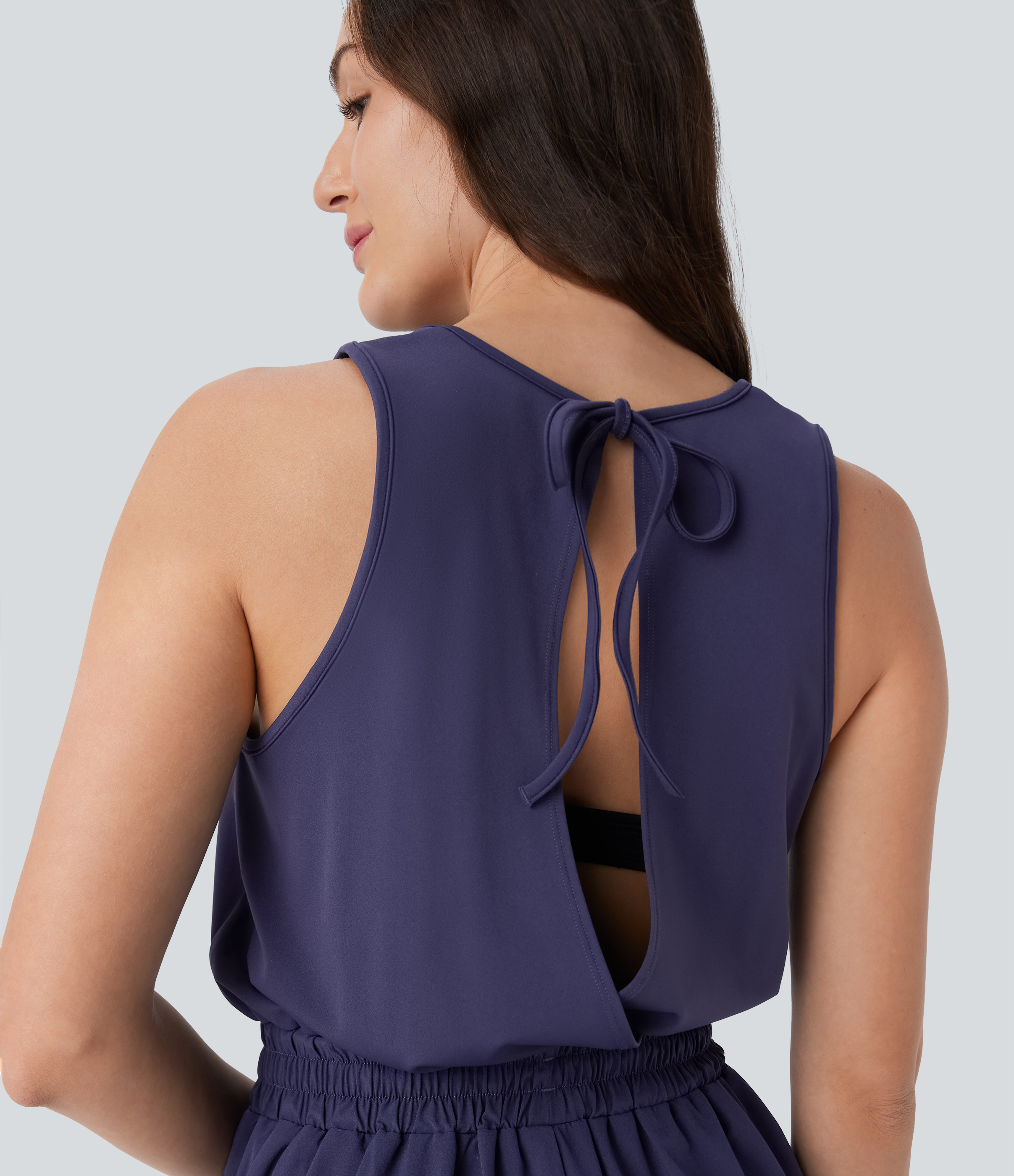 Halara Breezefulв„ў Tie Back 2-in-1 Side Pocket Color Block Mini Quick Dry Yoga Active Tank Dress-Easy Peezy Workout Dress - Patriot Blue - XS 