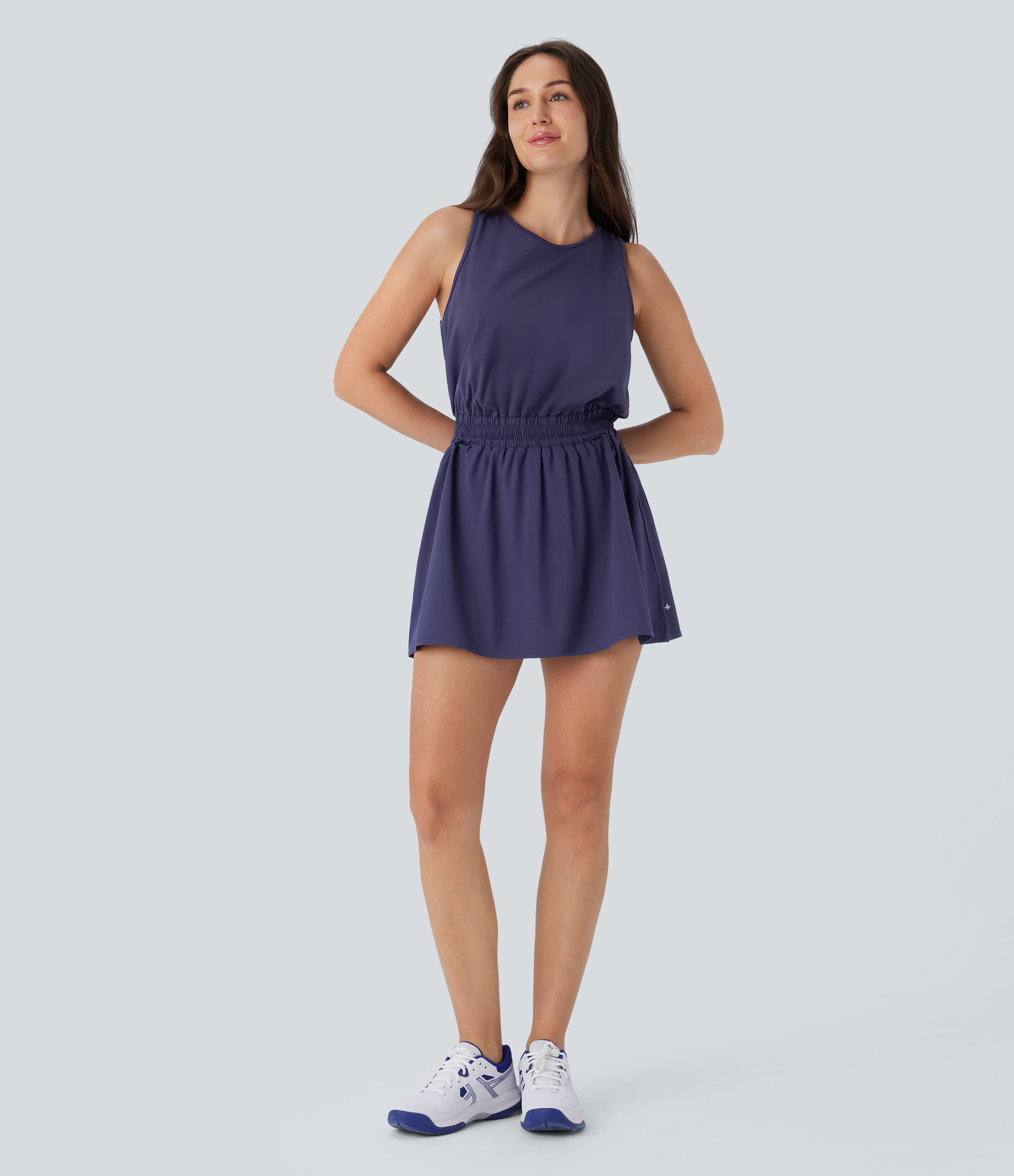 Halara Breezefulв„ў Tie Back 2-in-1 Side Pocket Color Block Mini Quick Dry Yoga Active Tank Dress-Easy Peezy Workout Dress - Patriot Blue - XS 
