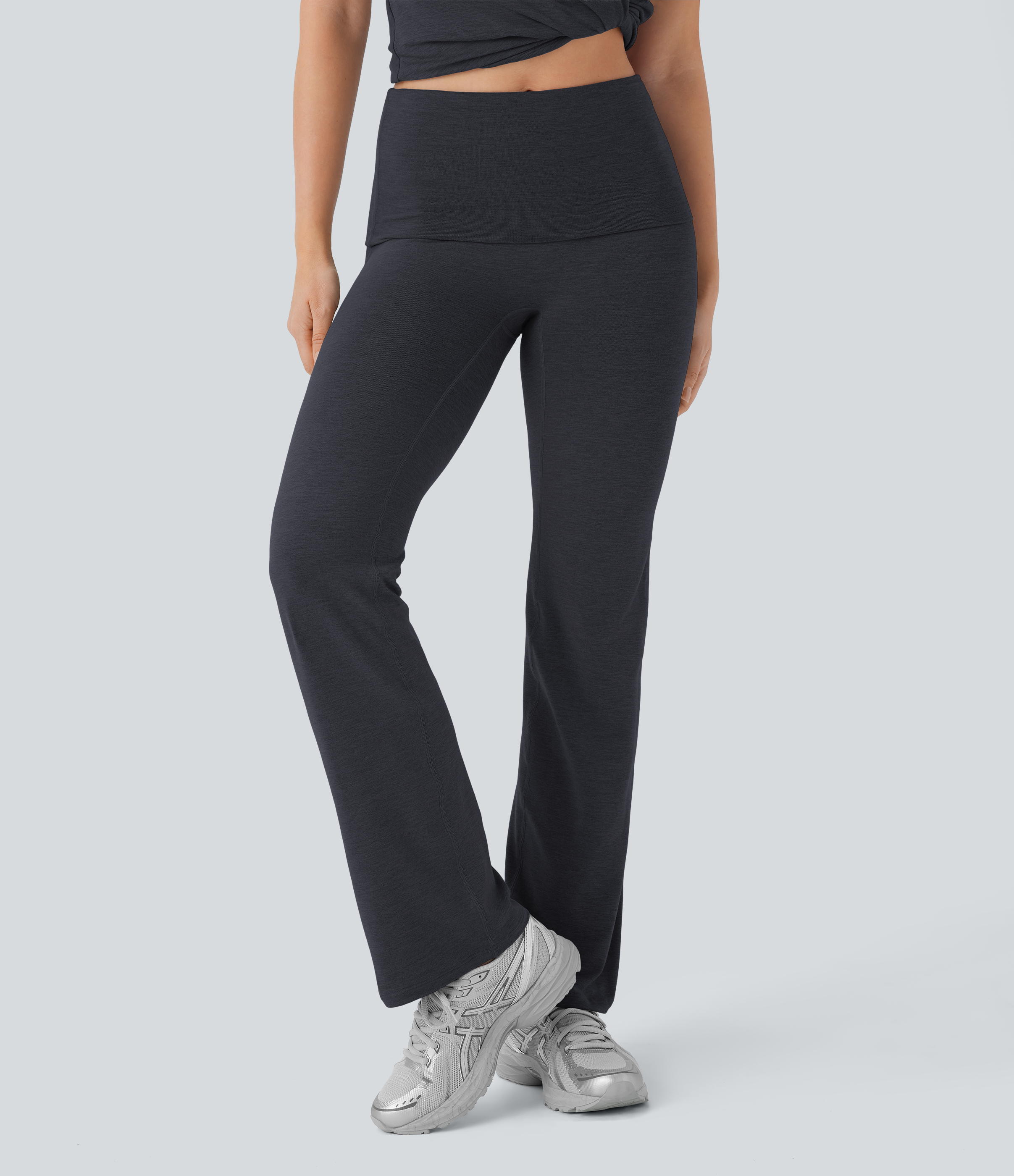 Halara Super High Waisted Foldover Yoga Pants  - Mottled Hemp Black - M(regular) 