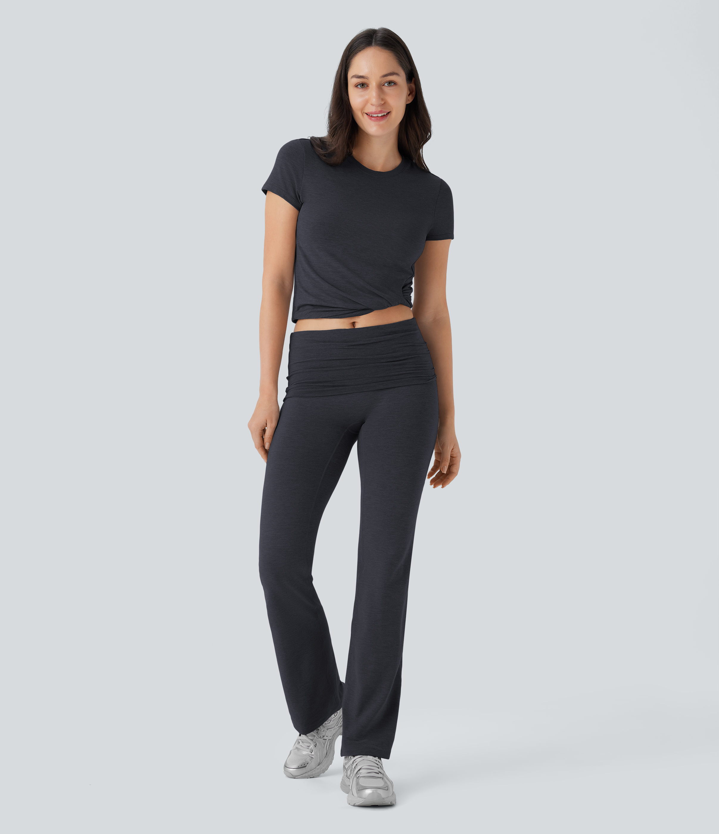 Halara Super High Waisted Foldover Yoga Pants  - Mottled Hemp Black - M(regular) 