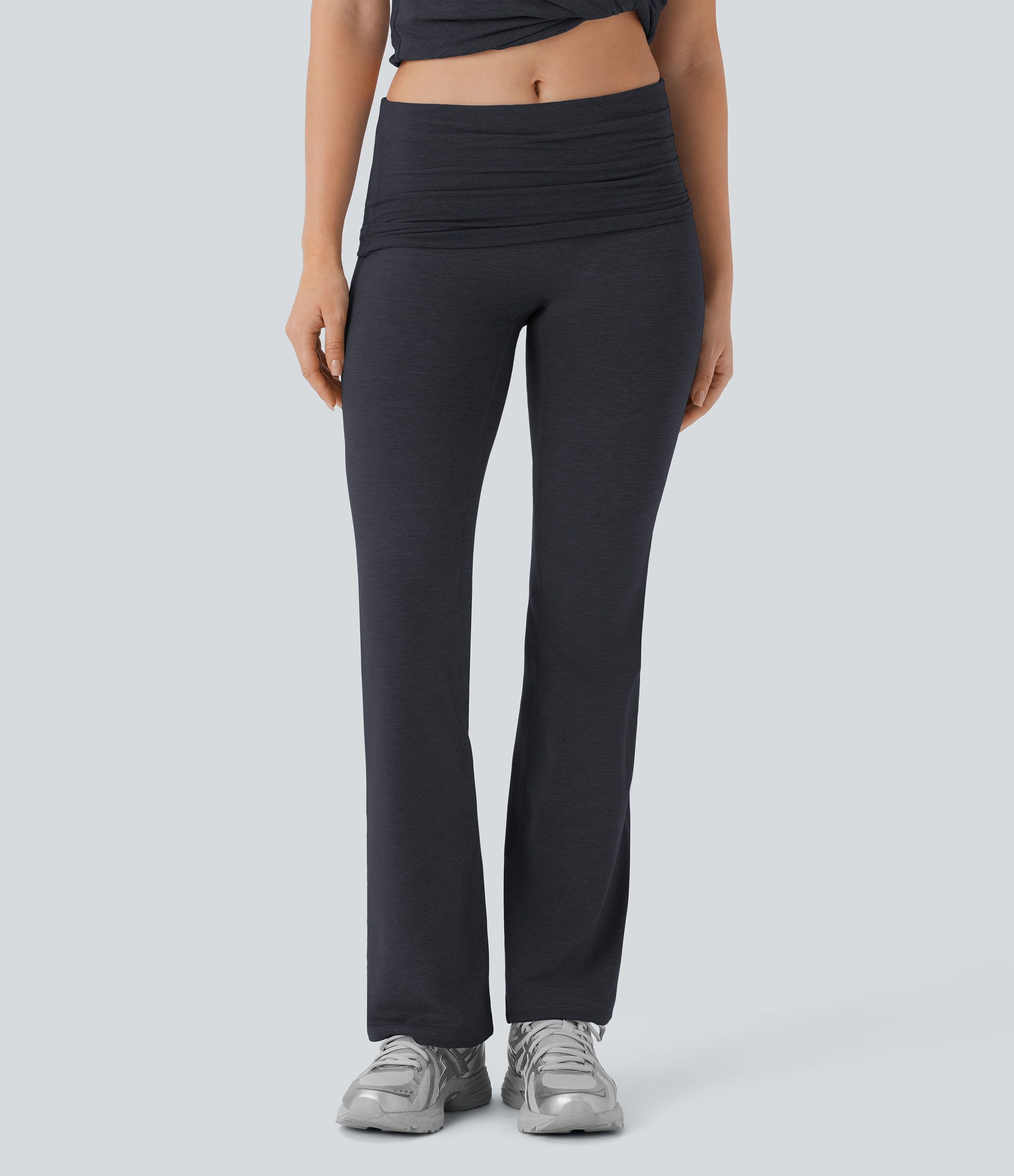 Halara Super High Waisted Foldover Yoga Pants  - Mottled Hemp Black - M(regular) 
