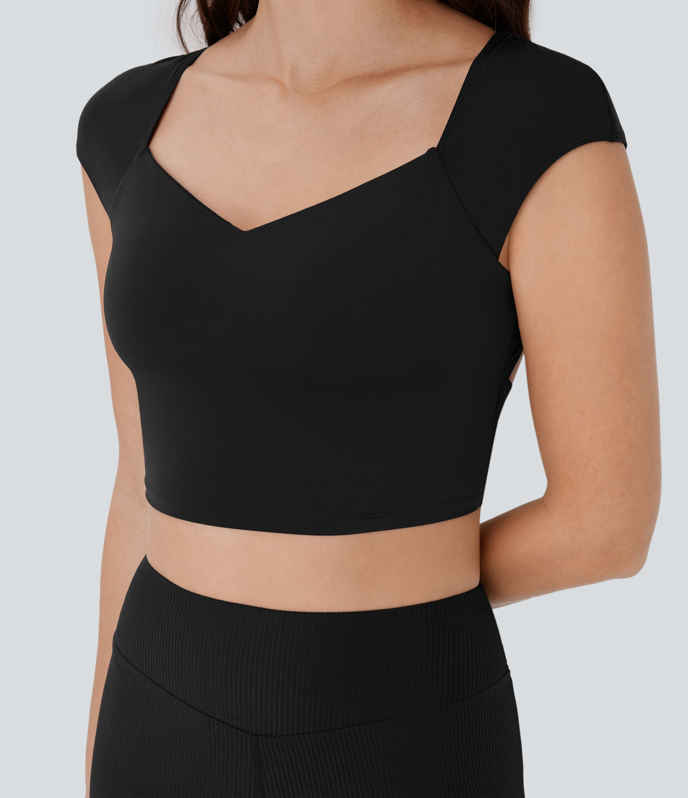 Halara Softlyzeroв„ў Airy Backless Twisted Cap Sleeve Skinny Cropped Cool Touch Yoga Tank Top Tank Top - Black - L golf tops halter top 