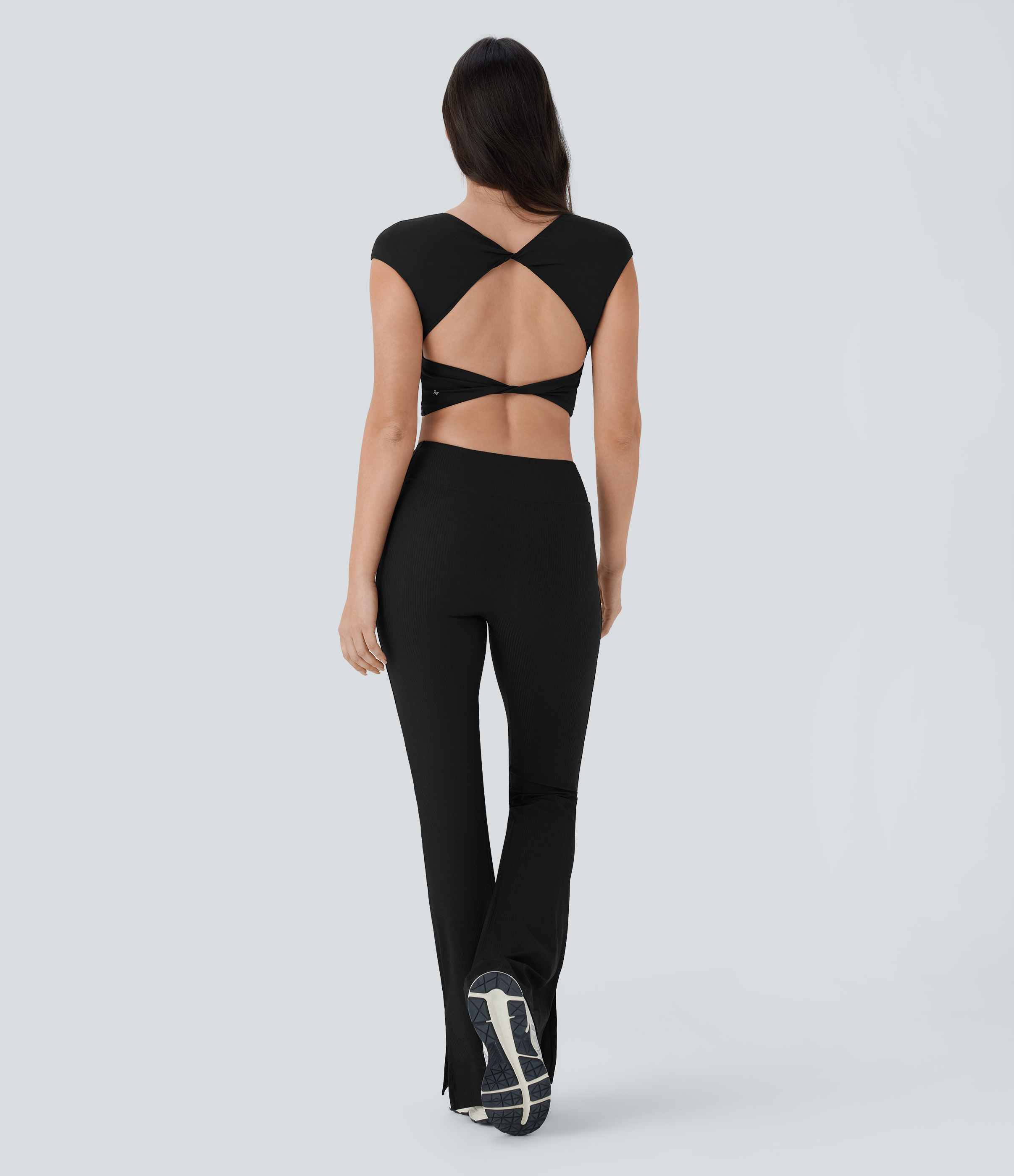Halara Softlyzeroв„ў Airy Backless Twisted Cap Sleeve Skinny Cropped Cool Touch Yoga Tank Top Tank Top - Black - L golf tops halter top 