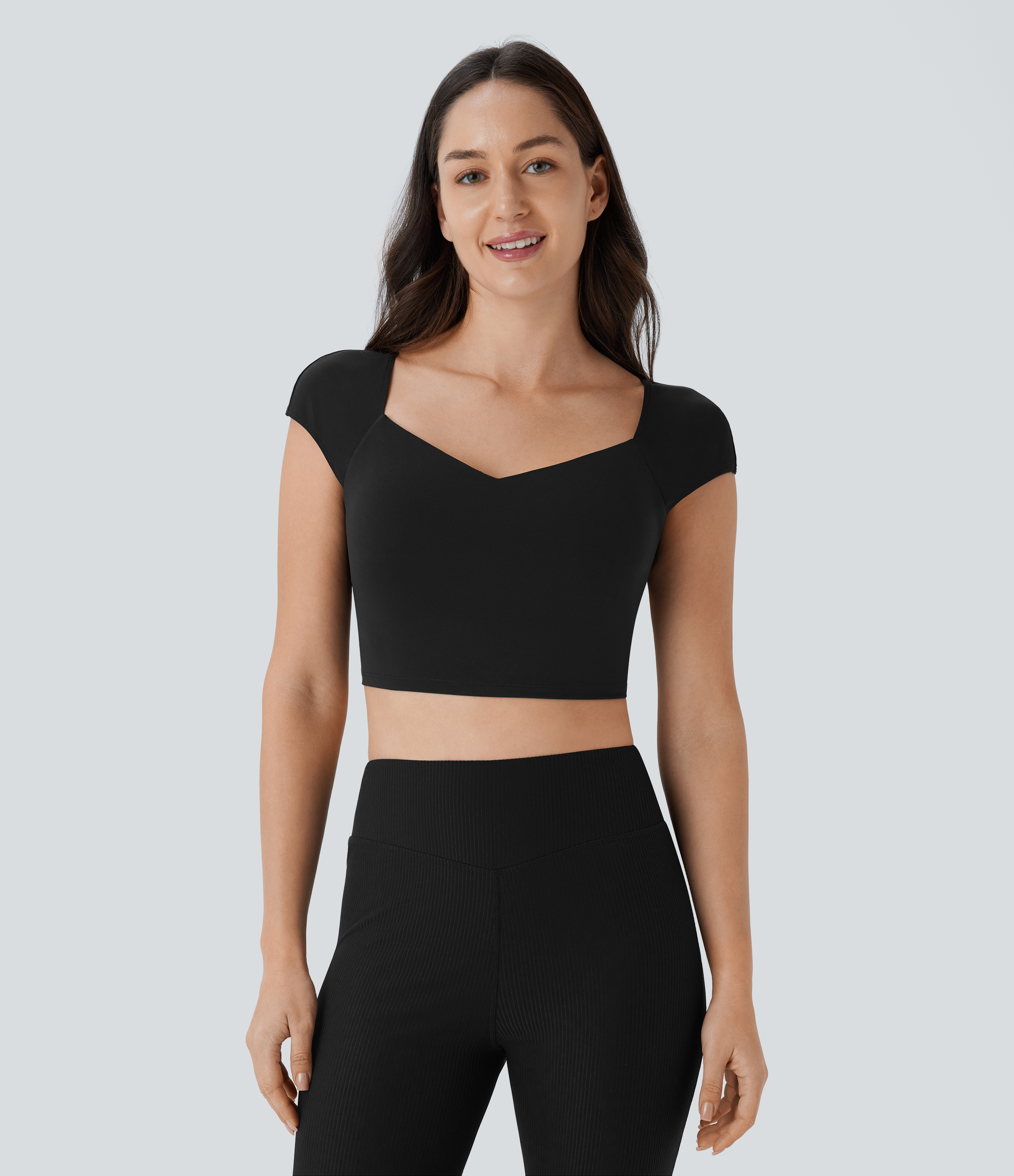 Halara Softlyzeroв„ў Airy Backless Twisted Cap Sleeve Skinny Cropped Cool Touch Yoga Tank Top Tank Top - Black - L golf tops halter top 