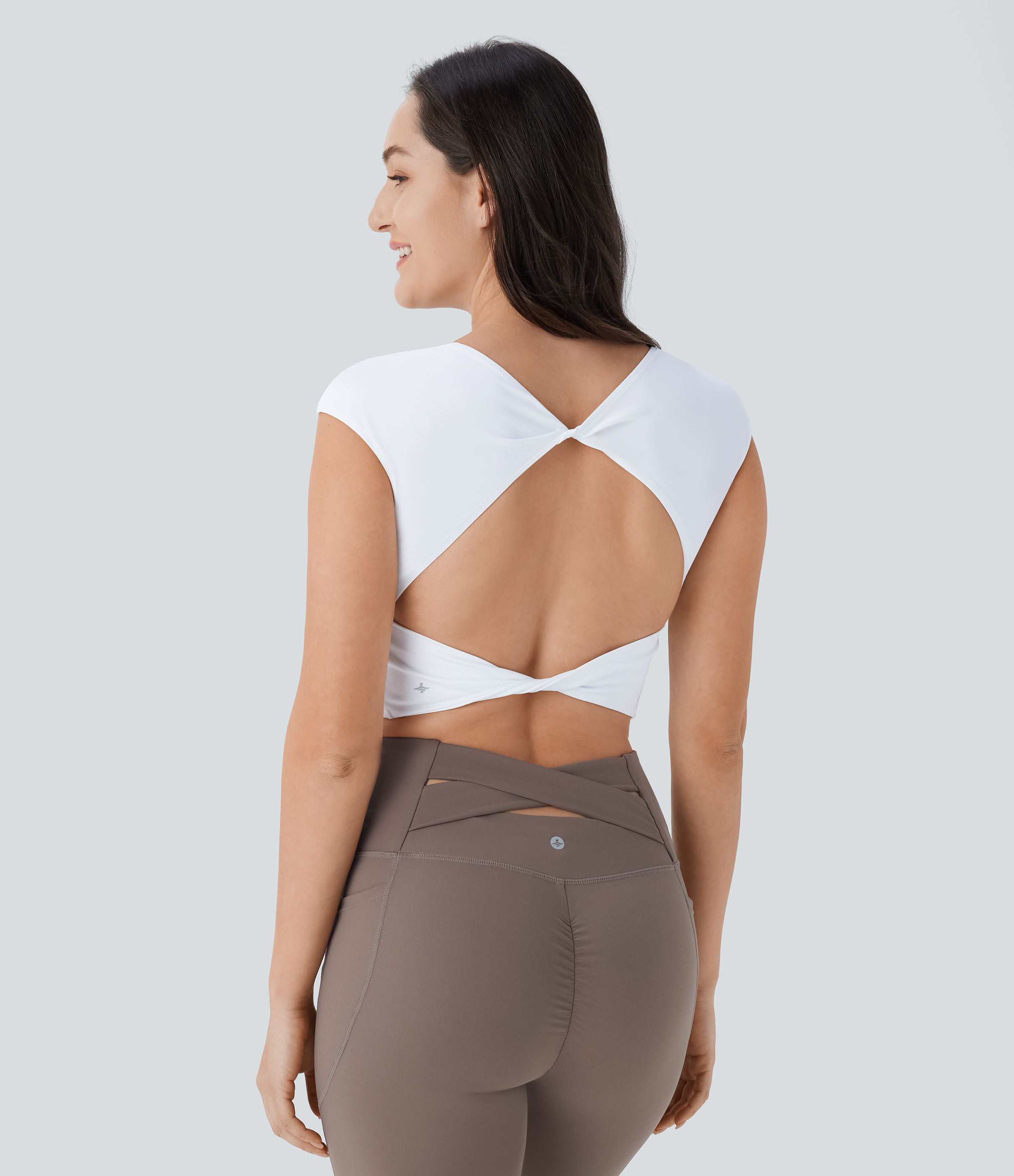 Halara Softlyzeroв„ў Airy Backless Twisted Cap Sleeve Skinny Cropped Cool Touch Yoga Tank Top Tank Top - White - S golf tops halter top 