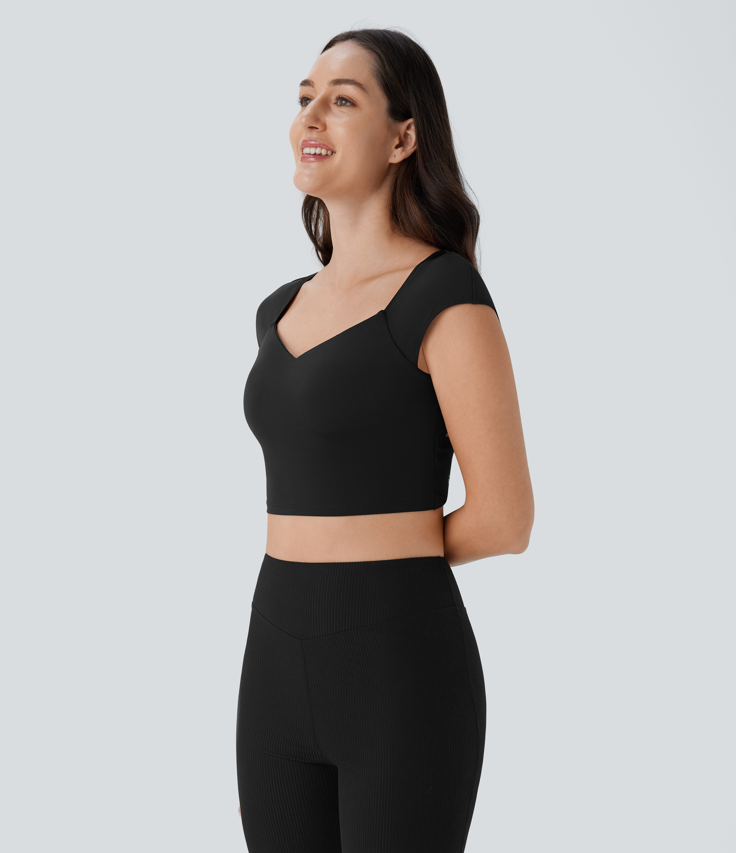 Halara Softlyzeroв„ў Airy Backless Twisted Cap Sleeve Skinny Cropped Cool Touch Yoga Tank Top Tank Top - Black - L golf tops halter top 