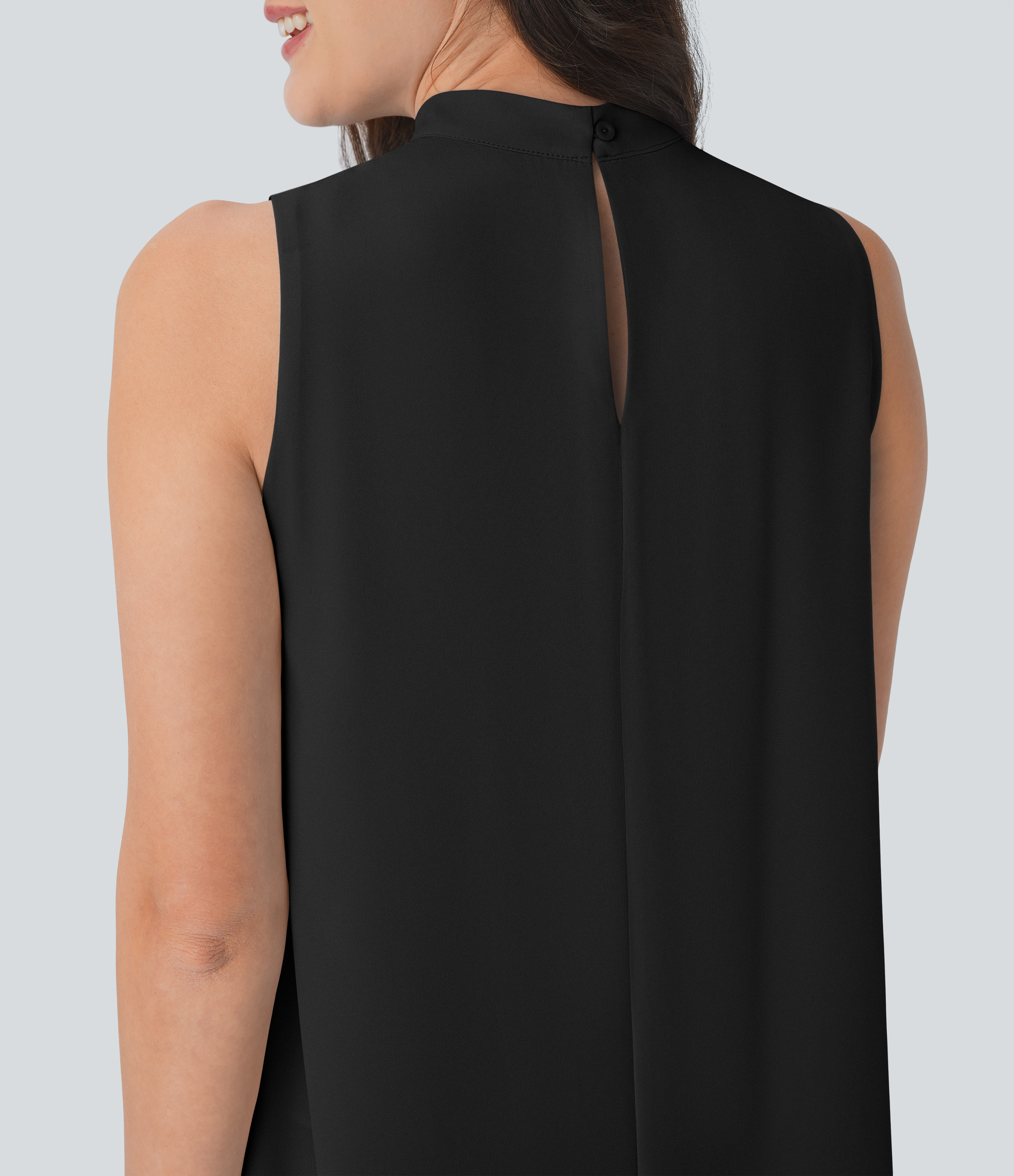 Halara Keyhole Back Sleeveless High Low Flowy Work Top Tank Top - Black - M golf tops halter top tunic tops sleeveless tops backless top 