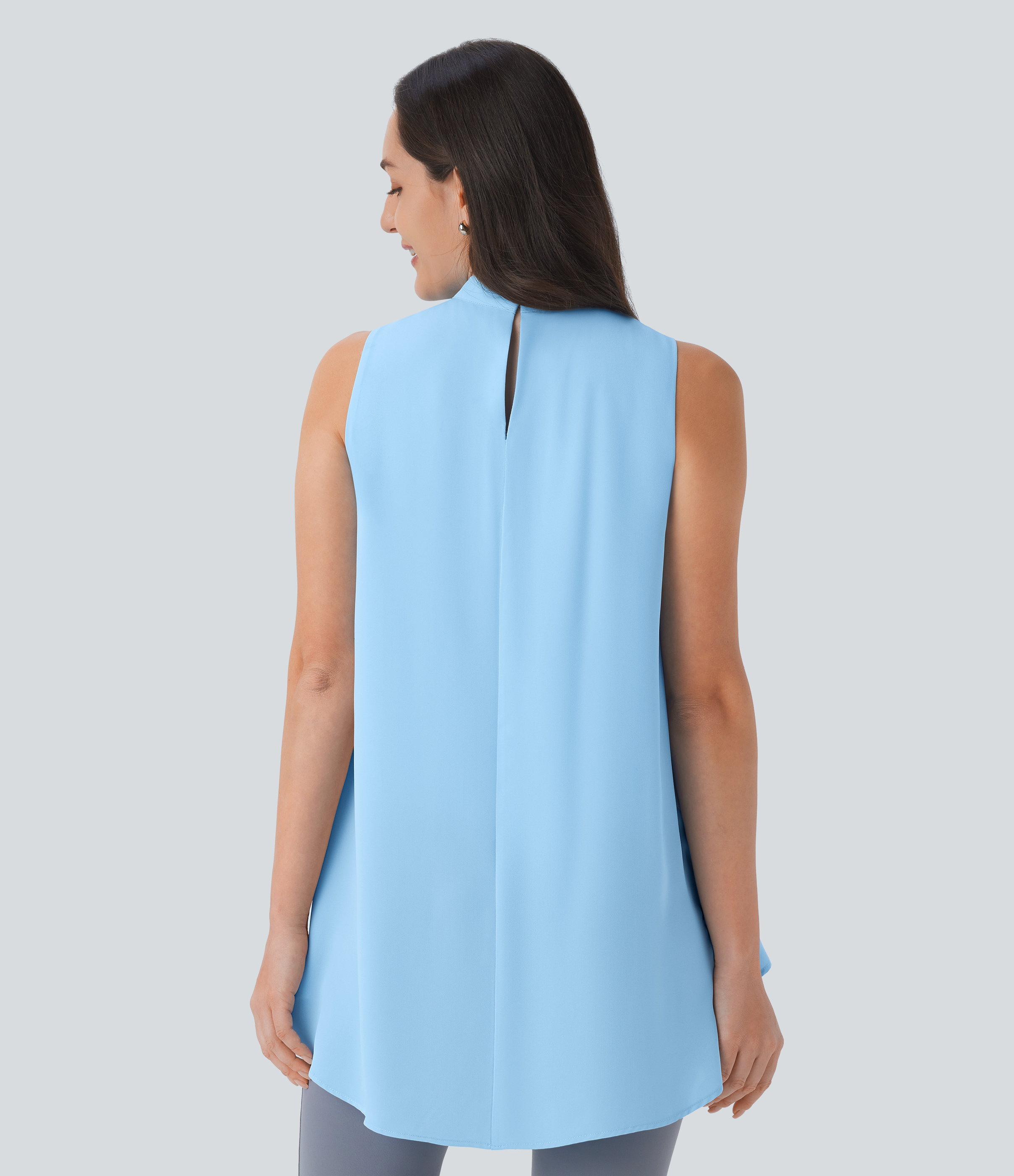 Halara Keyhole Back Sleeveless High Low Flowy Work Top Tank Top - Rippling Blue - XL golf tops halter top tunic tops sleeveless tops 