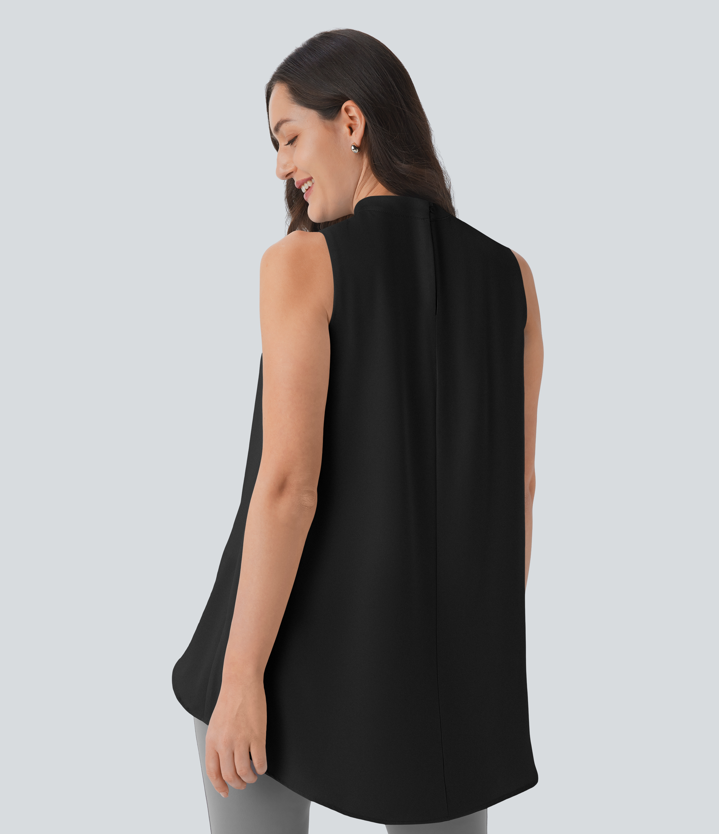 Halara Keyhole Back Sleeveless High Low Flowy Work Top Tank Top - Black - M golf tops halter top tunic tops sleeveless tops backless top 