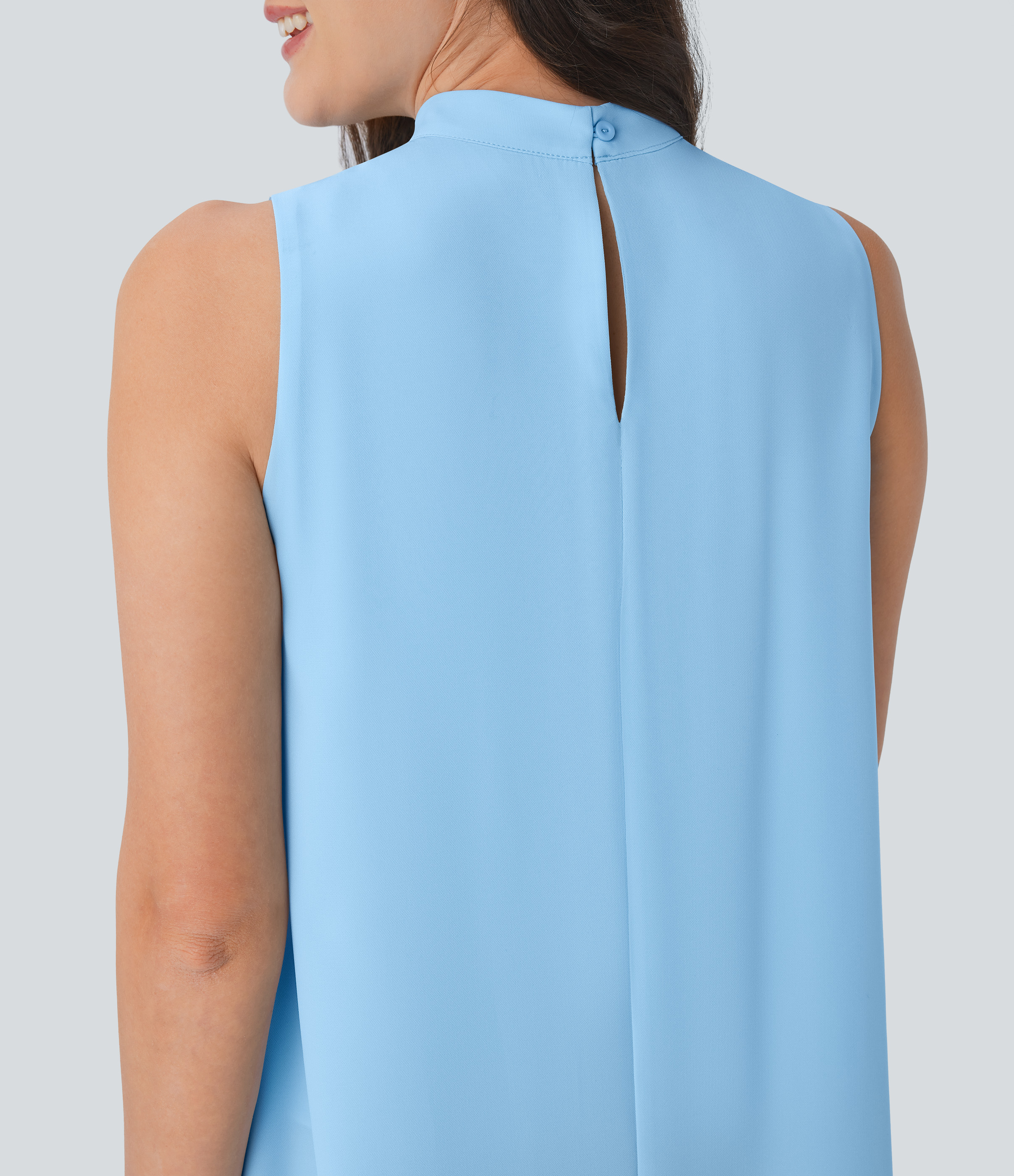 Halara Keyhole Back Sleeveless High Low Flowy Work Top Tank Top - Rippling Blue - XL golf tops halter top tunic tops sleeveless tops 