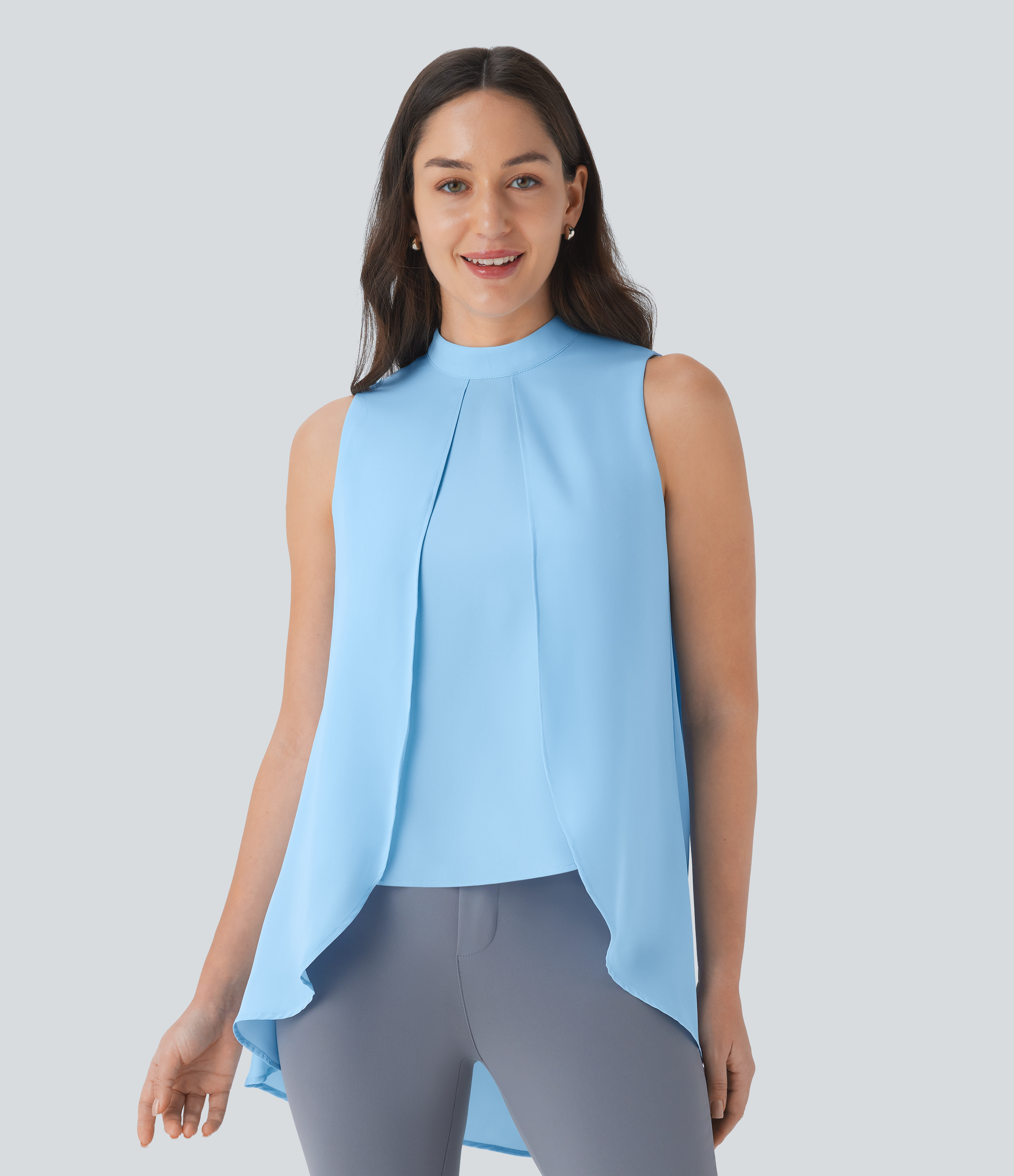 Halara Keyhole Back Sleeveless High Low Flowy Work Top Tank Top - Rippling Blue - XL golf tops halter top tunic tops sleeveless tops 