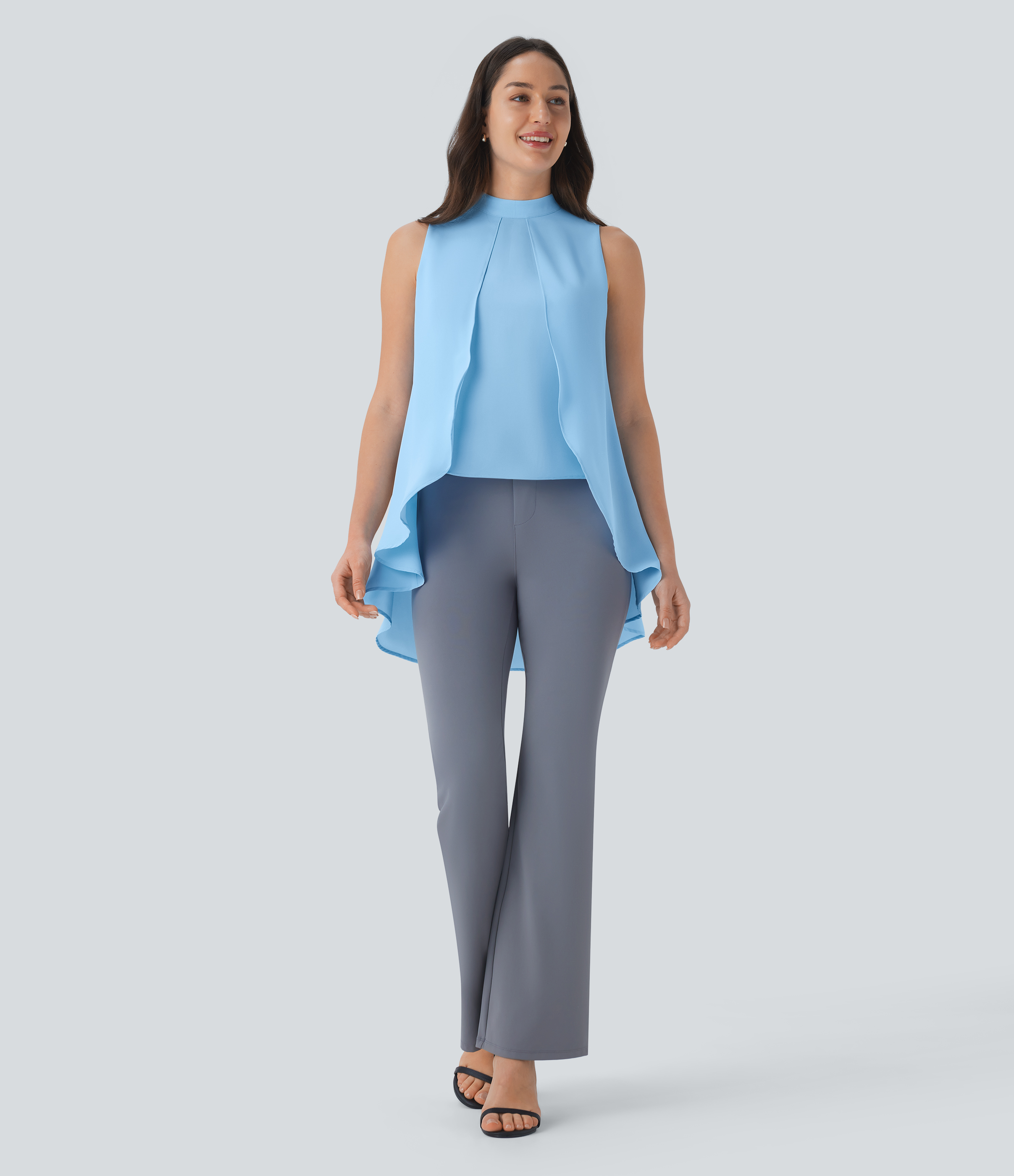 Halara Keyhole Back Sleeveless High Low Flowy Work Top Tank Top - Rippling Blue - XL golf tops halter top tunic tops sleeveless tops 