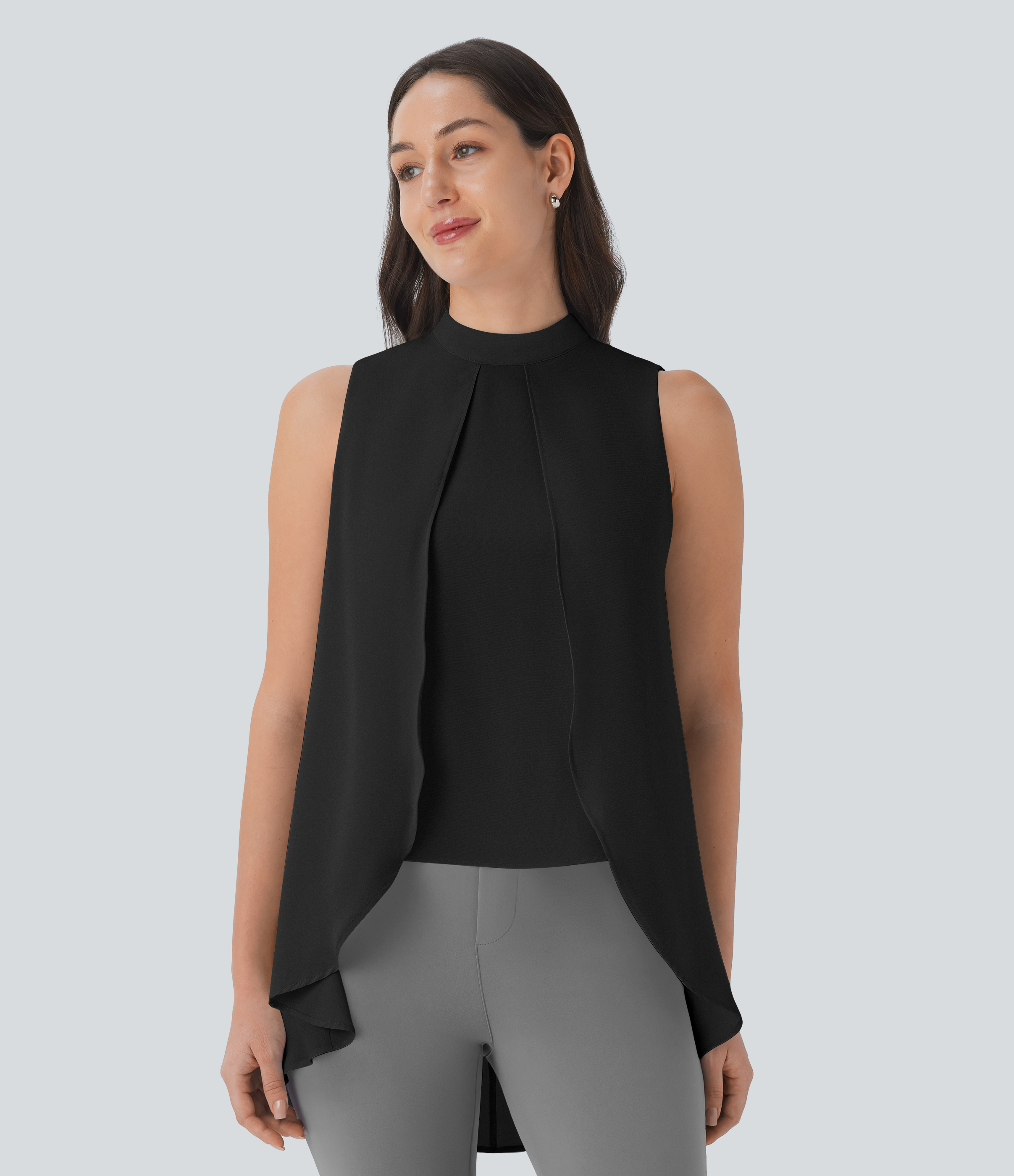 Halara Keyhole Back Sleeveless High Low Flowy Work Top Tank Top - Black - M golf tops halter top tunic tops sleeveless tops backless top 