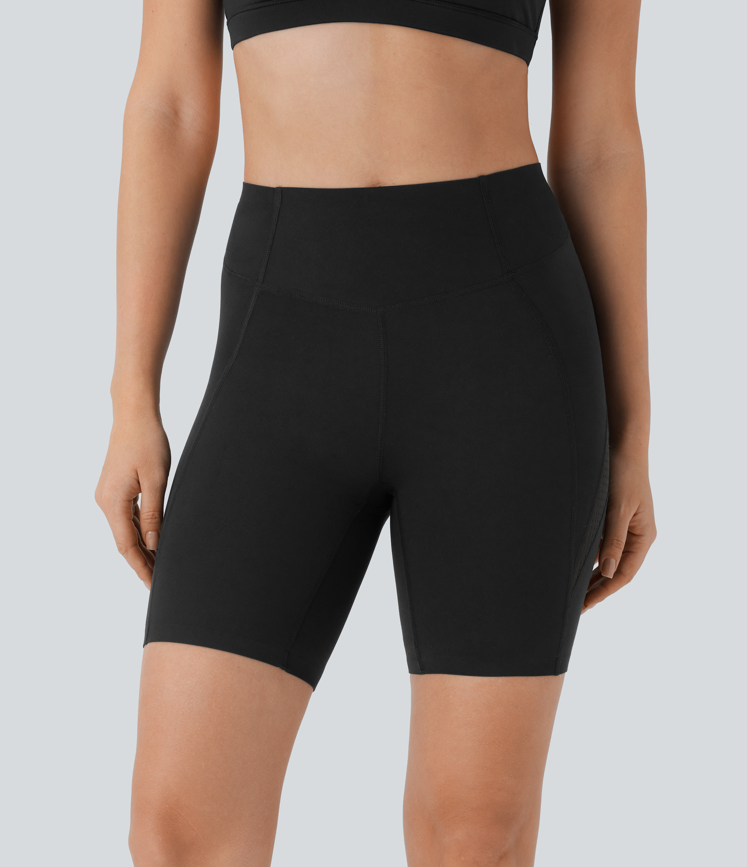 Halara Softlyzeroв„ў SoCinched High Waisted Tummy Control Cut Out Shaping Yoga Biker Shorts 7``-UPF50+  - Black - XS biker shorts women 