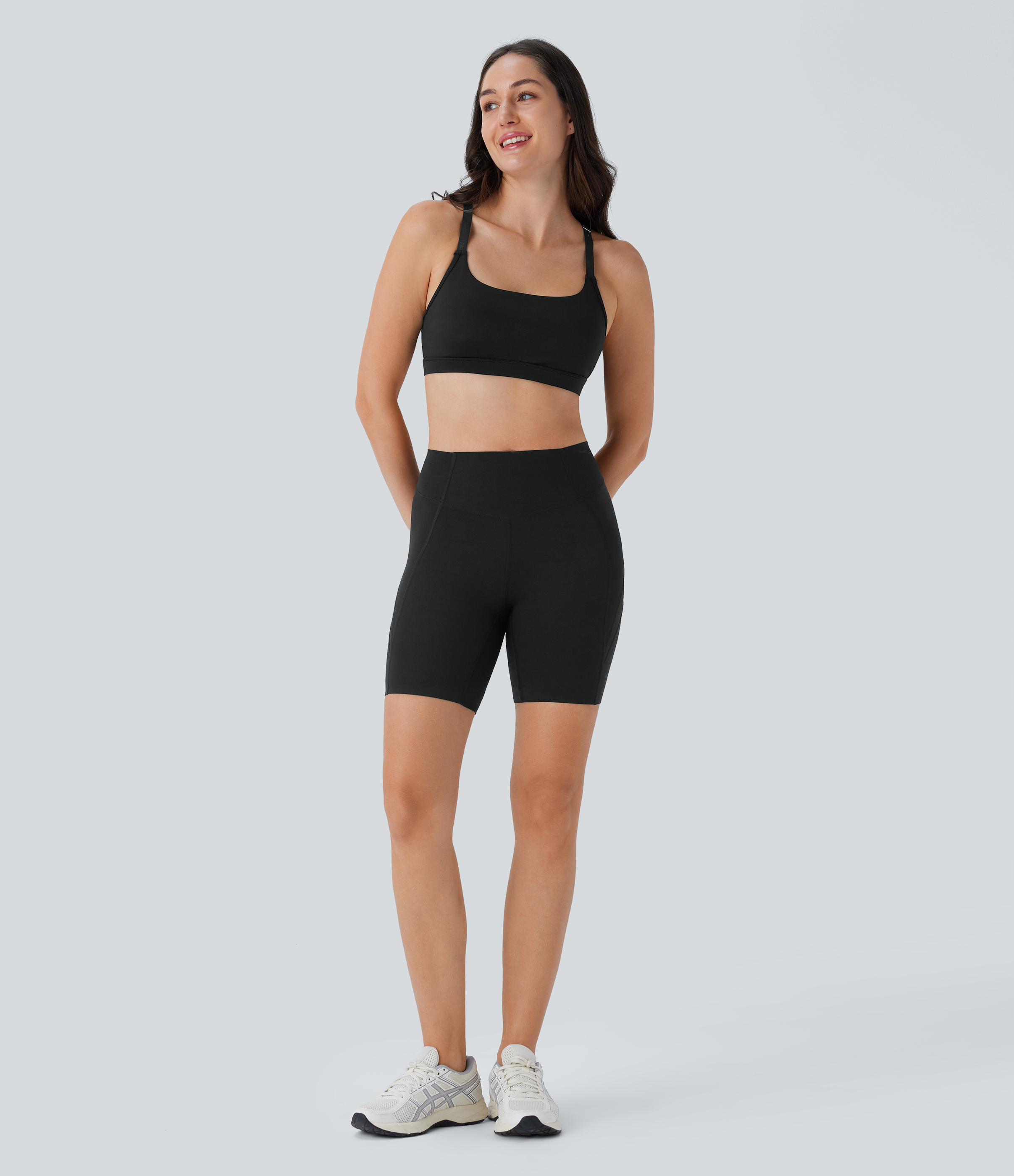 Halara Softlyzeroв„ў SoCinched High Waisted Tummy Control Cut Out Shaping Yoga Biker Shorts 7``-UPF50+  - Black - XS biker shorts women 