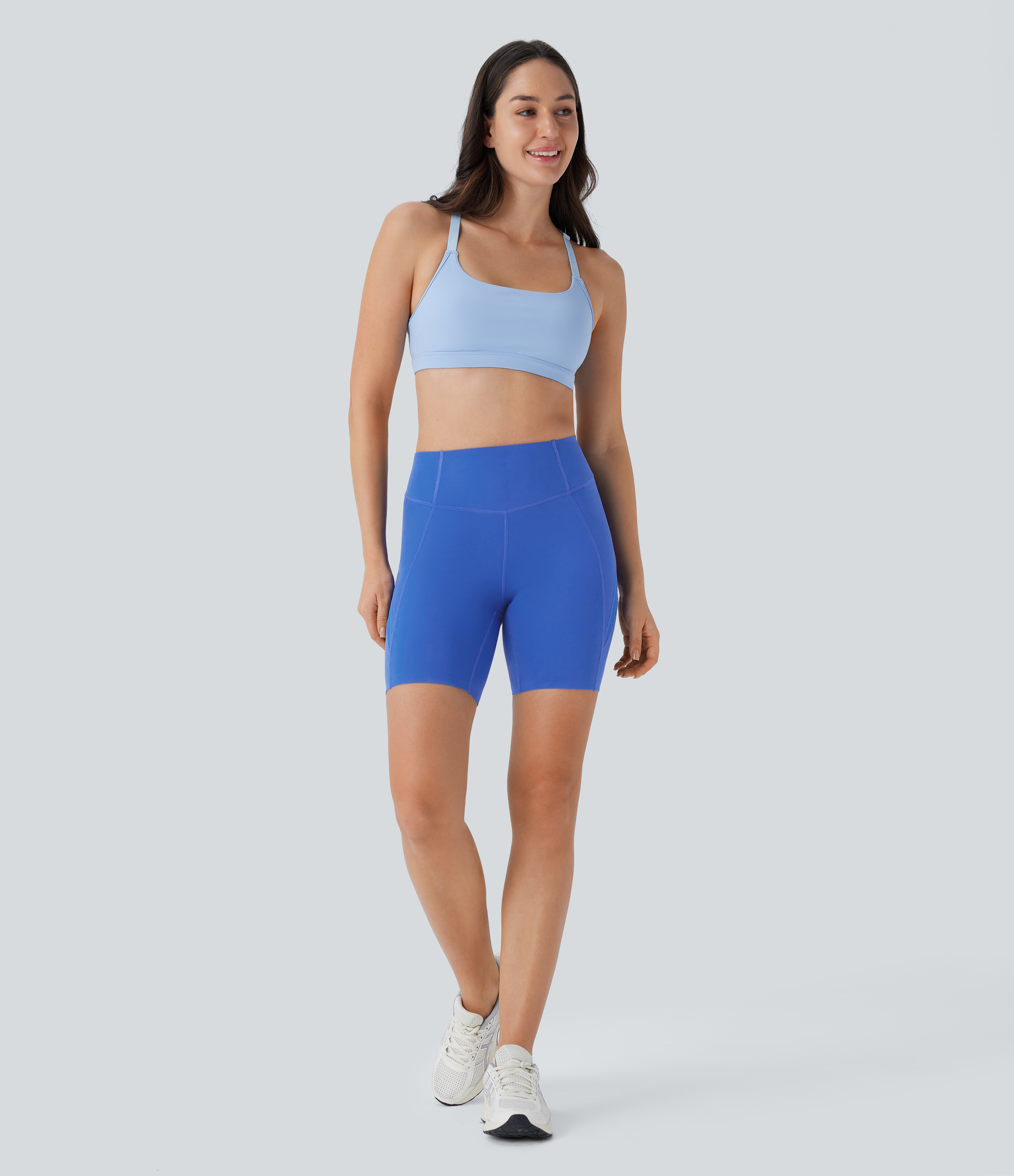 Halara Softlyzeroв„ў SoCinched High Waisted Tummy Control Cut Out Shaping Yoga Biker Shorts 7``-UPF50+  - Beaucoup Blue - XS biker shorts women 