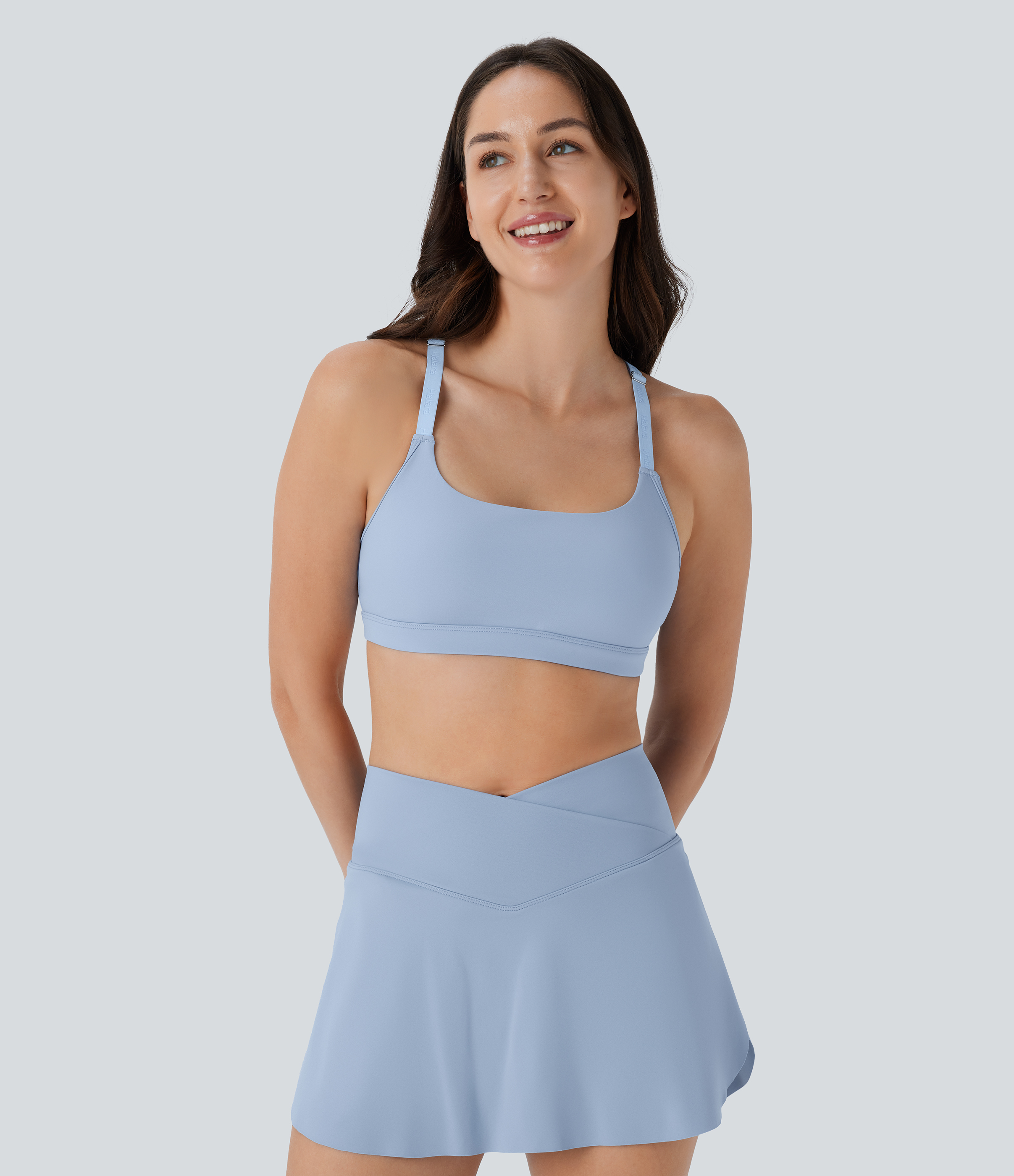 Halara Softlyzeroв„ў Airy Low Support Adjustable Strap Racerback Contrast Mesh Cool Touch Yoga Sports Bra  - Angel Falls - XL push up bra 