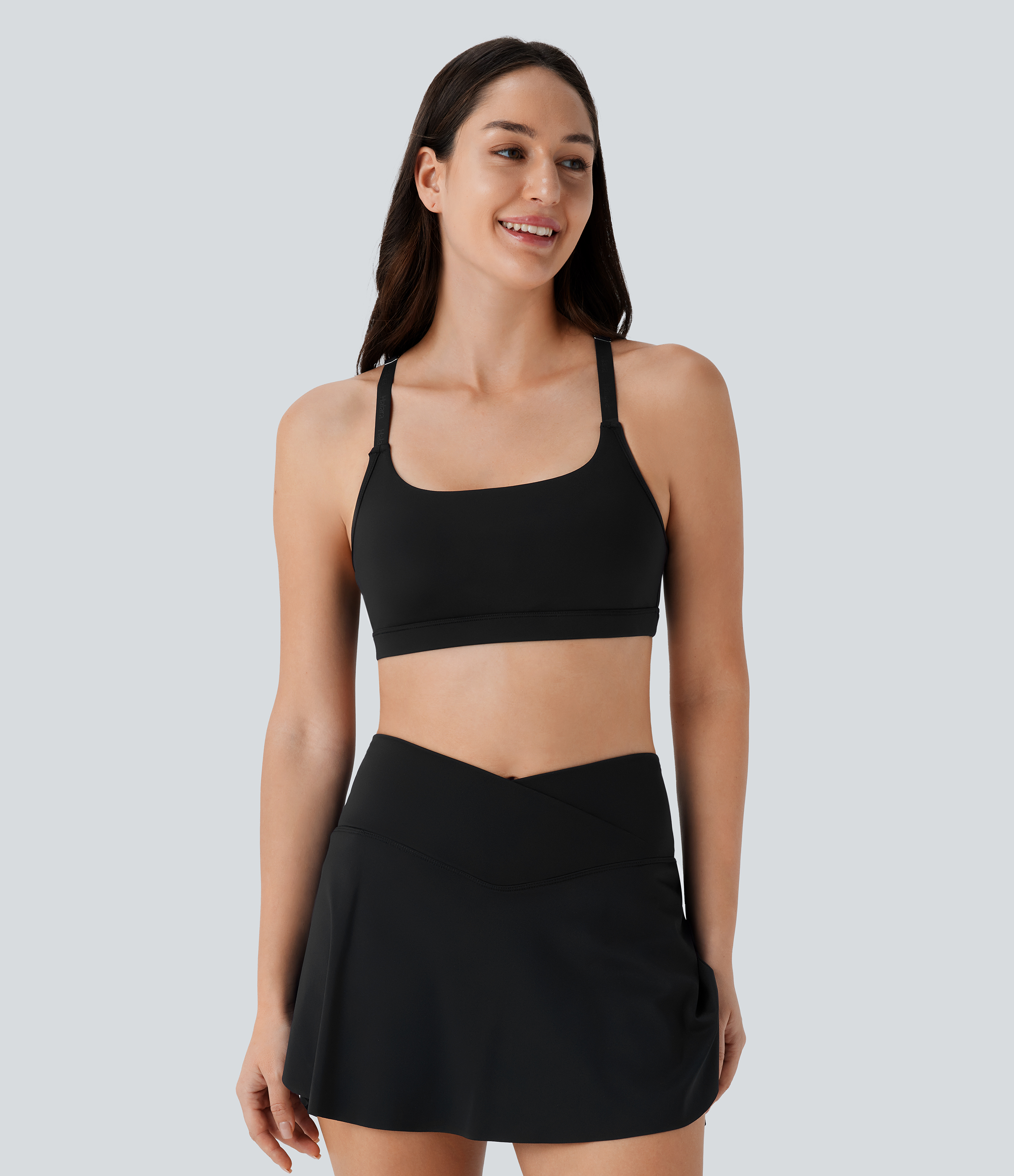 Halara Softlyzeroв„ў Airy Low Support Adjustable Strap Racerback Contrast Mesh Cool Touch Yoga Sports Bra  - Black - L push up bra 