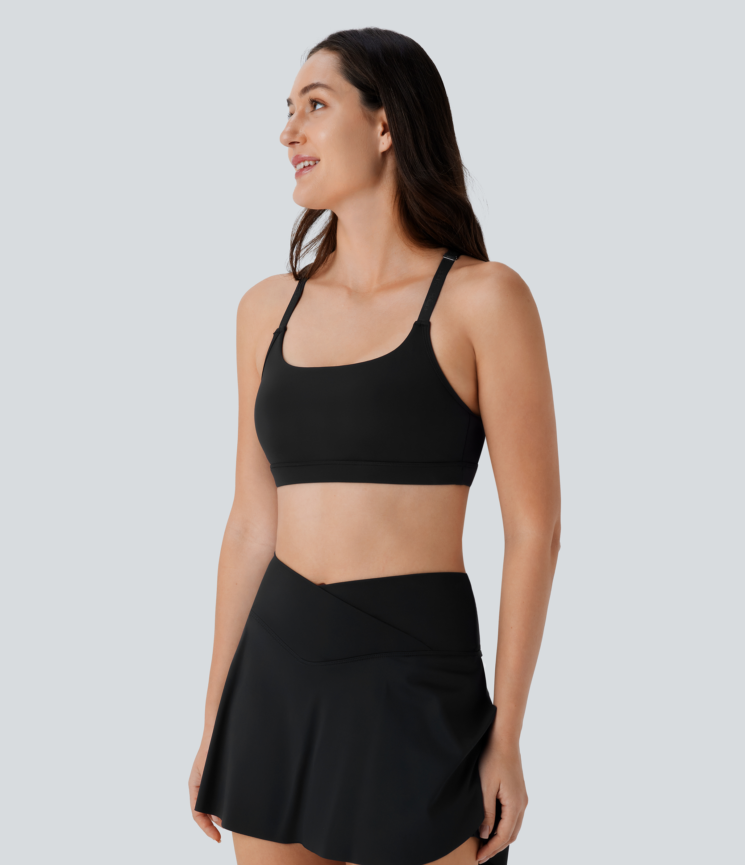 Halara Softlyzeroв„ў Airy Low Support Adjustable Strap Racerback Contrast Mesh Cool Touch Yoga Sports Bra  - Black - L push up bra 