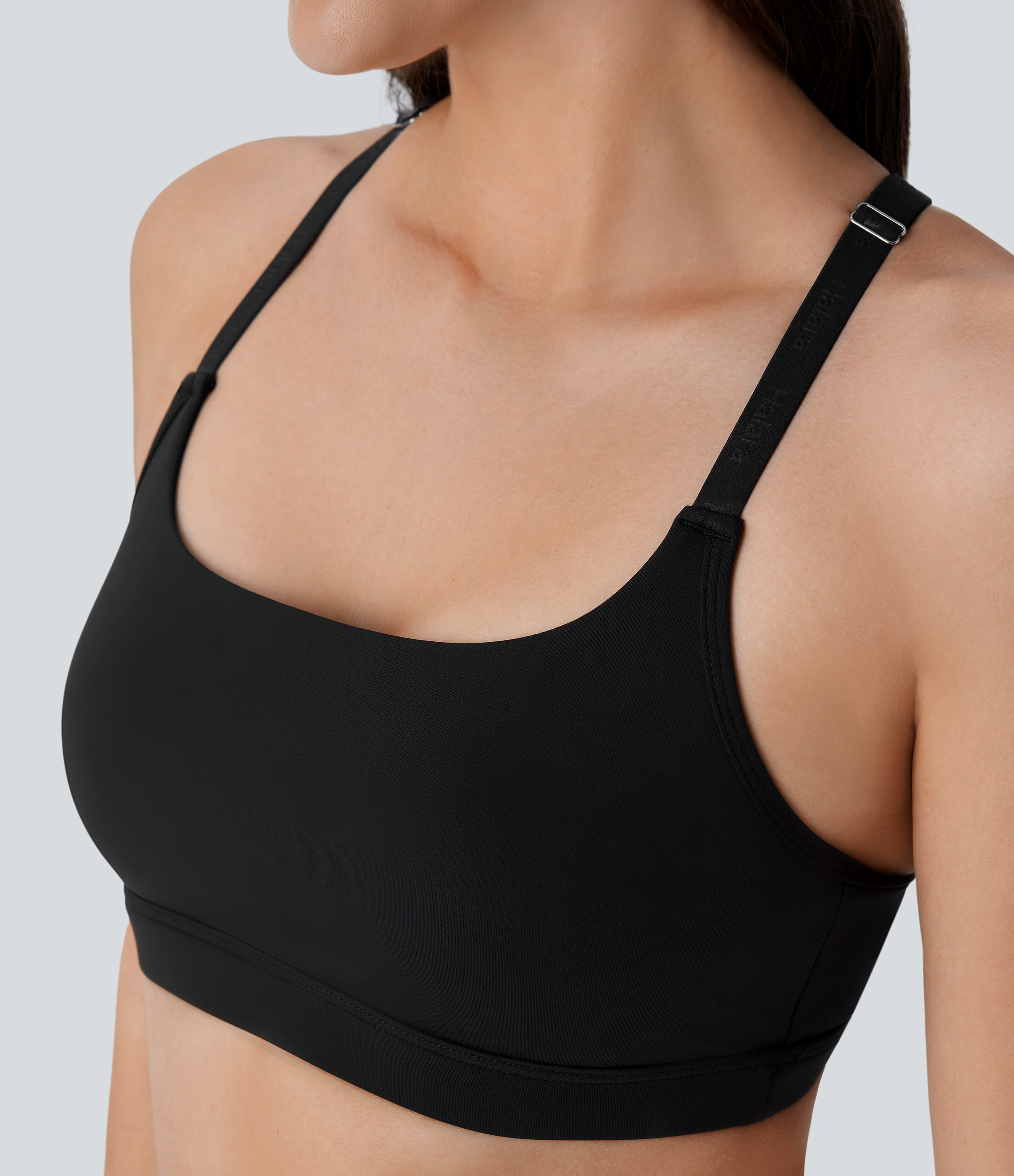 Halara Softlyzeroв„ў Airy Low Support Adjustable Strap Racerback Contrast Mesh Cool Touch Yoga Sports Bra  - Black - L push up bra 