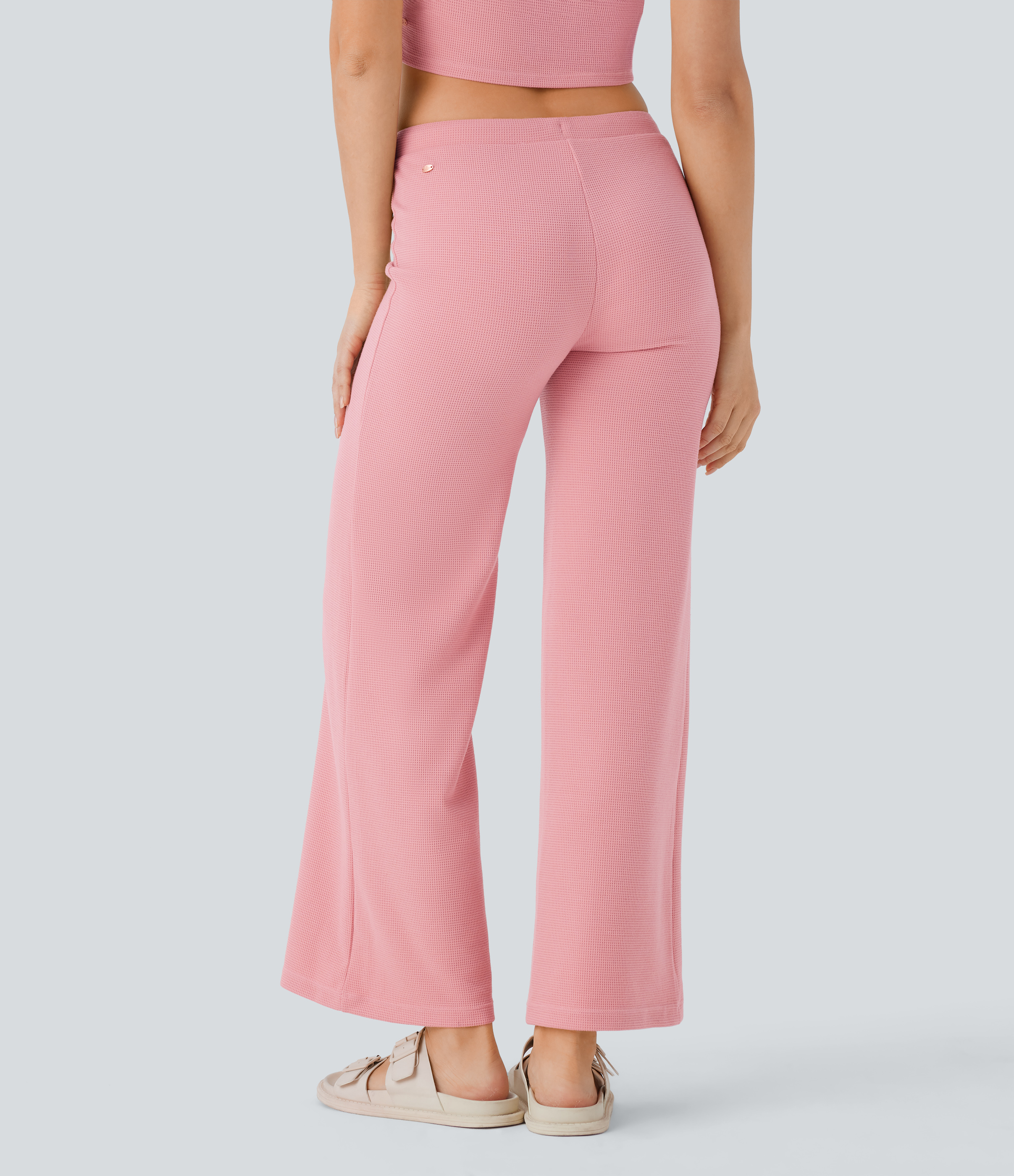 Halara Mid Rise Drawstring Straight Leg Waffle Lounge Pants  - Mellow Rose - S(regular) 