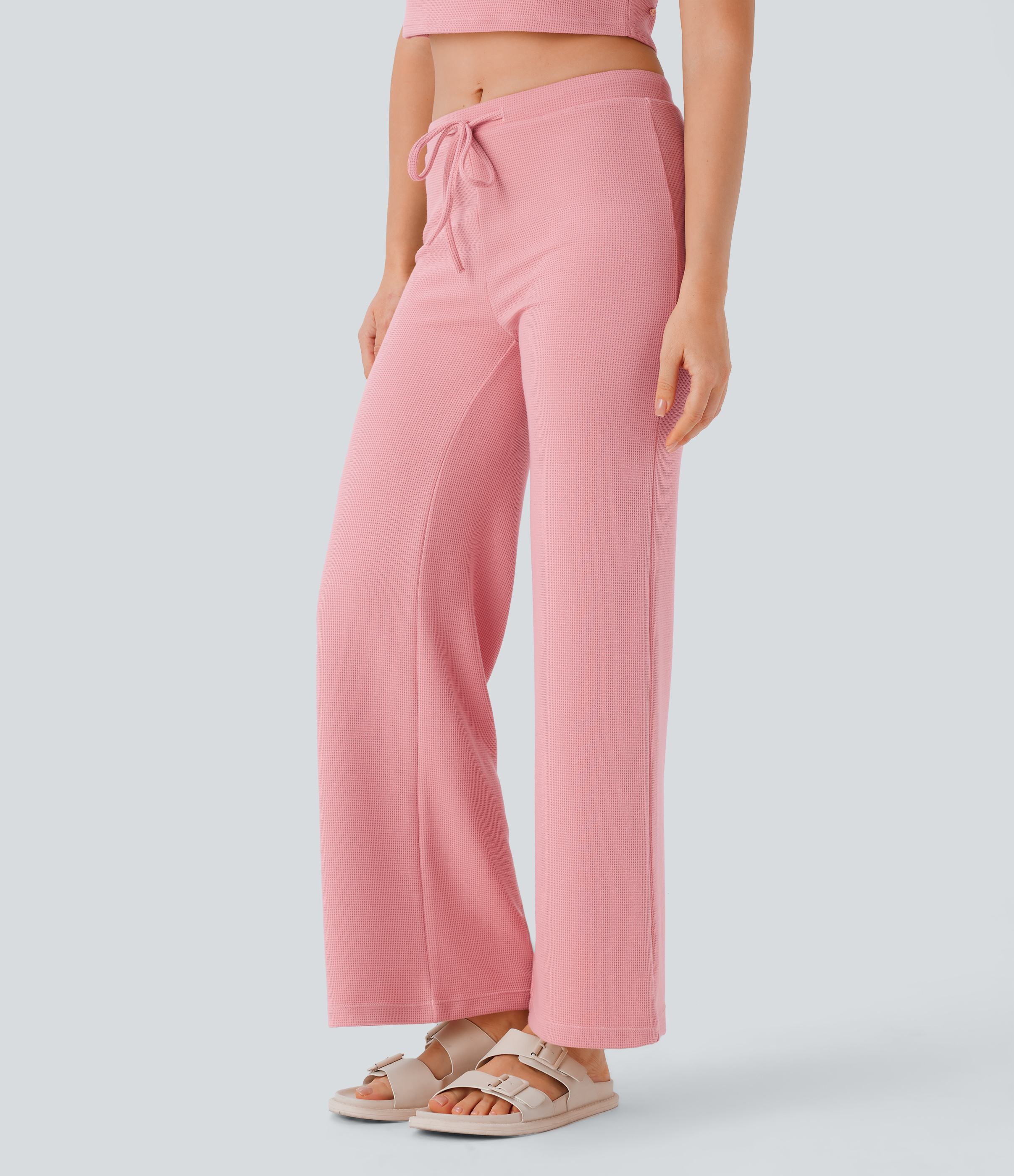 Halara Mid Rise Drawstring Straight Leg Waffle Lounge Pants  - Mellow Rose - S(regular) 