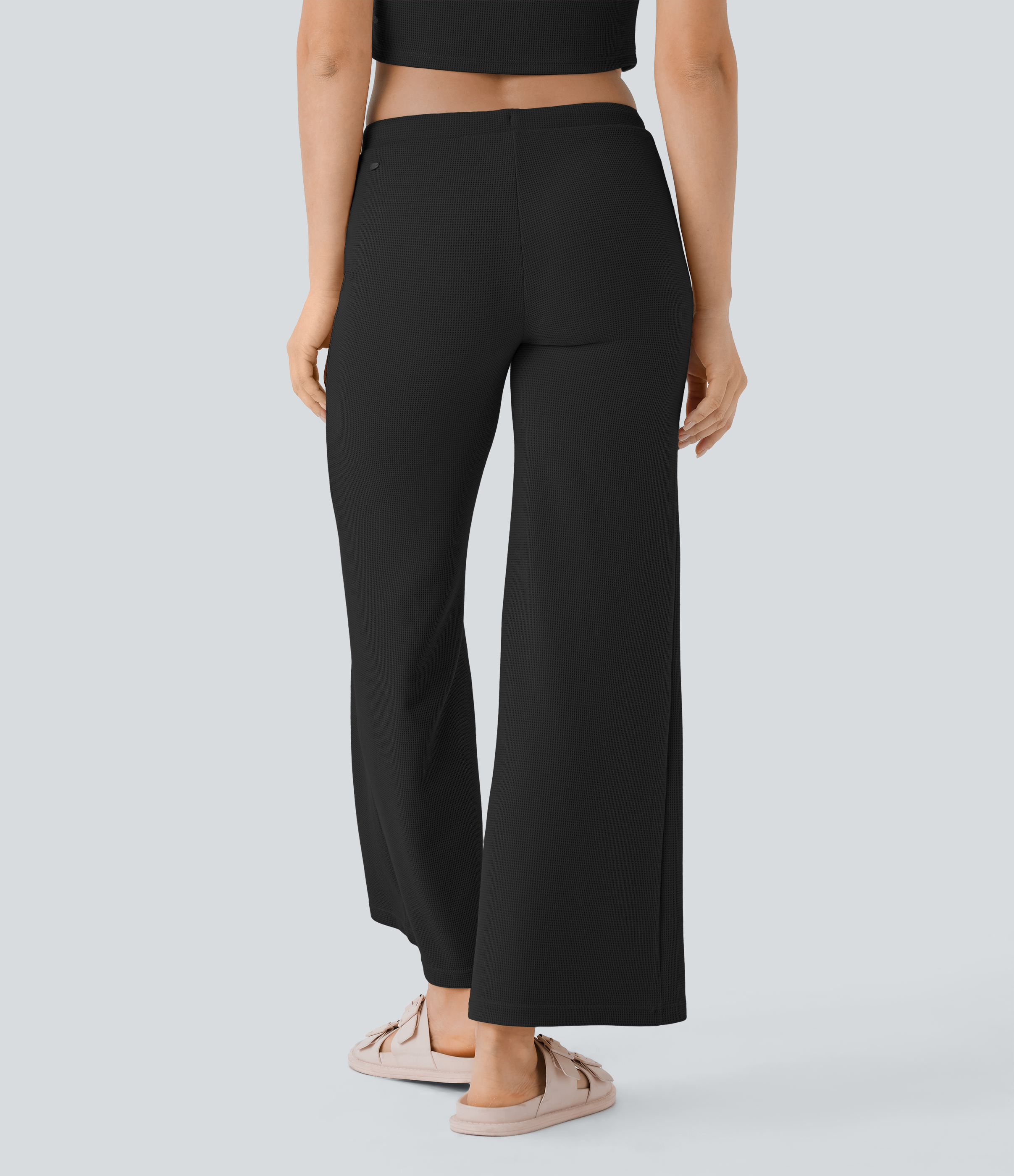 Halara Mid Rise Drawstring Straight Leg Waffle Lounge Pants  - Black - M(regular) 