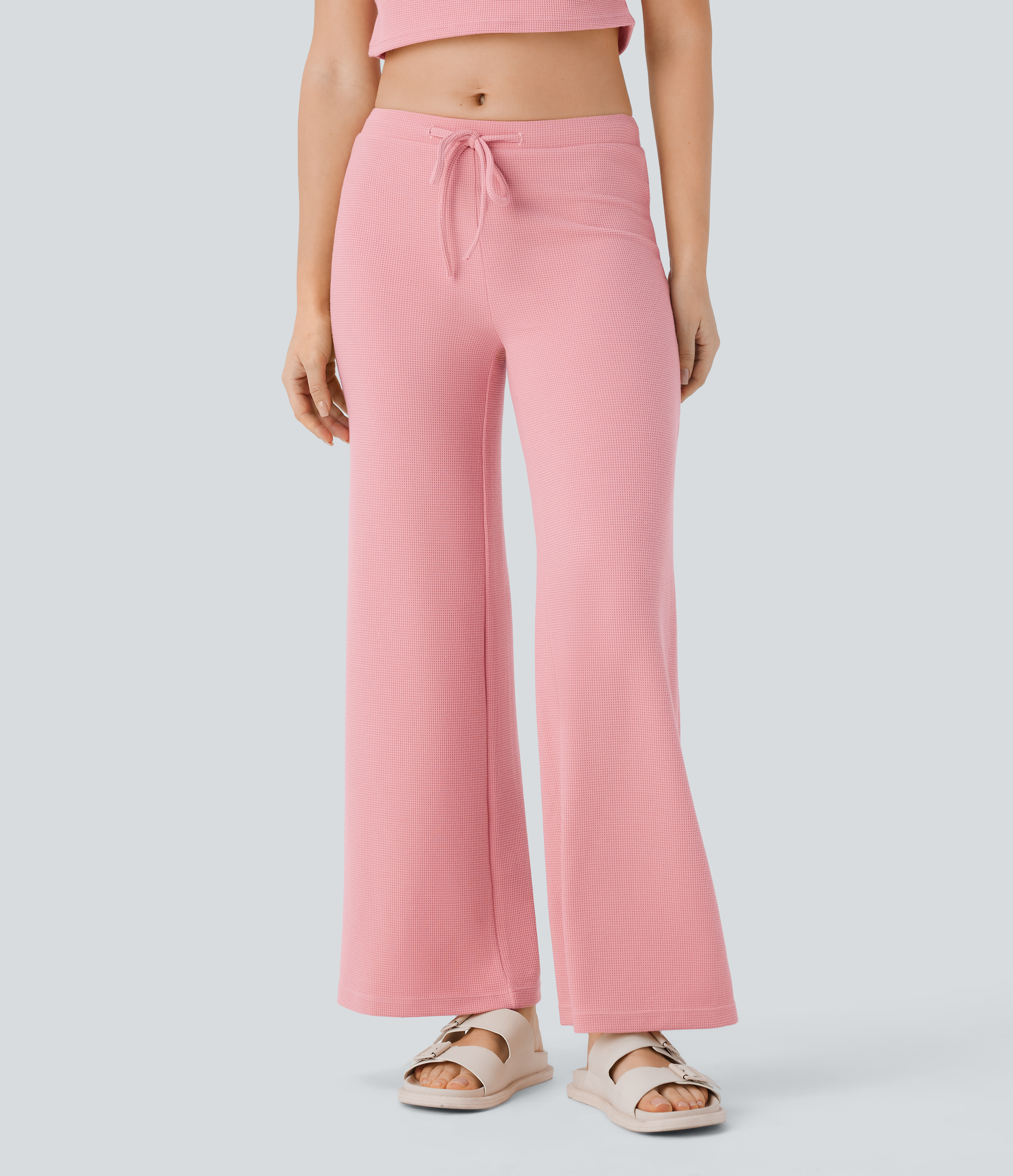 Halara Mid Rise Drawstring Straight Leg Waffle Lounge Pants  - Mellow Rose - S(regular) 
