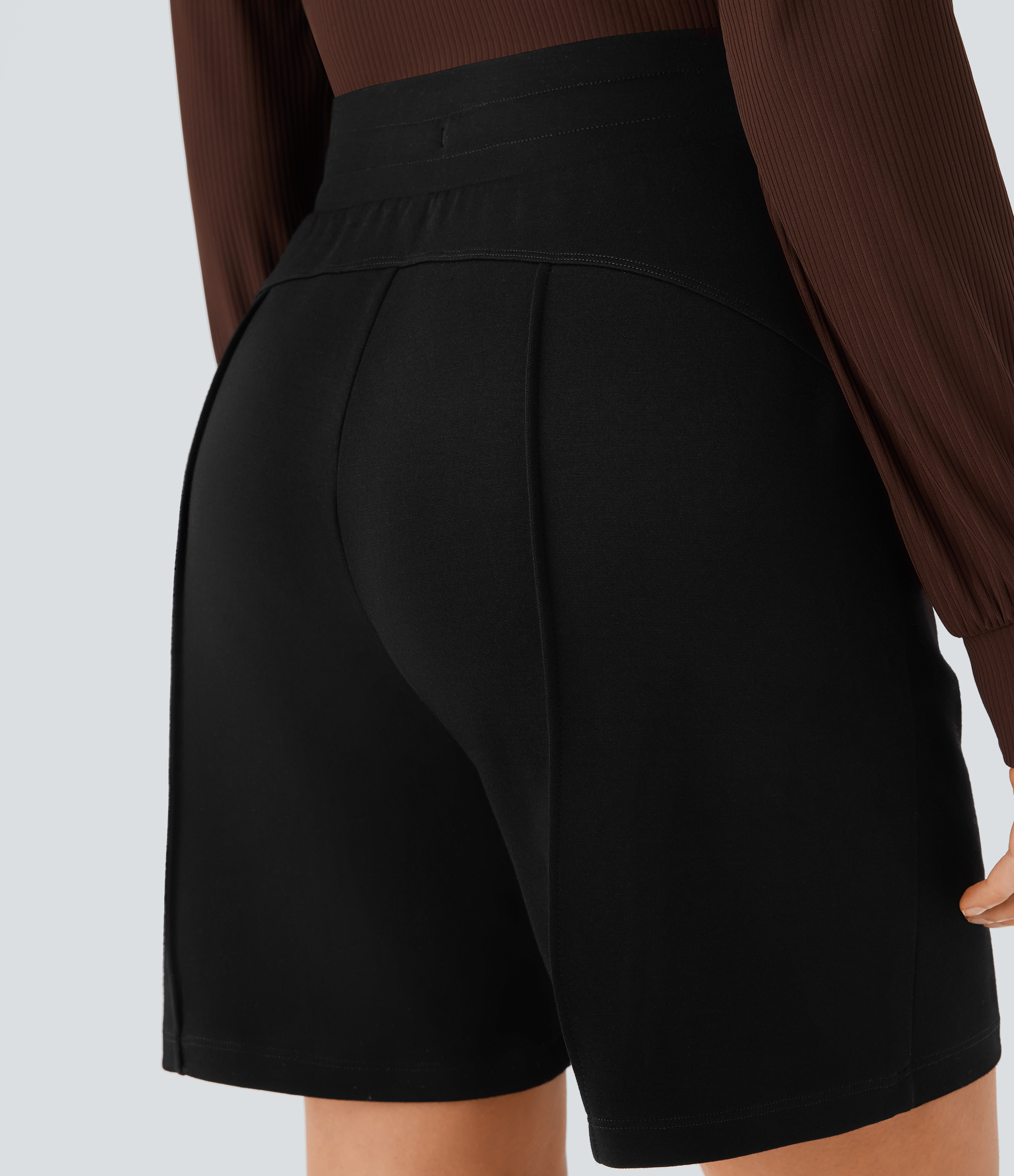 Halara High Waisted Drawstring Side Pocket Casual Bermuda Shorts 7``  - Black - M booty shorts compression shorts yoga shorts 