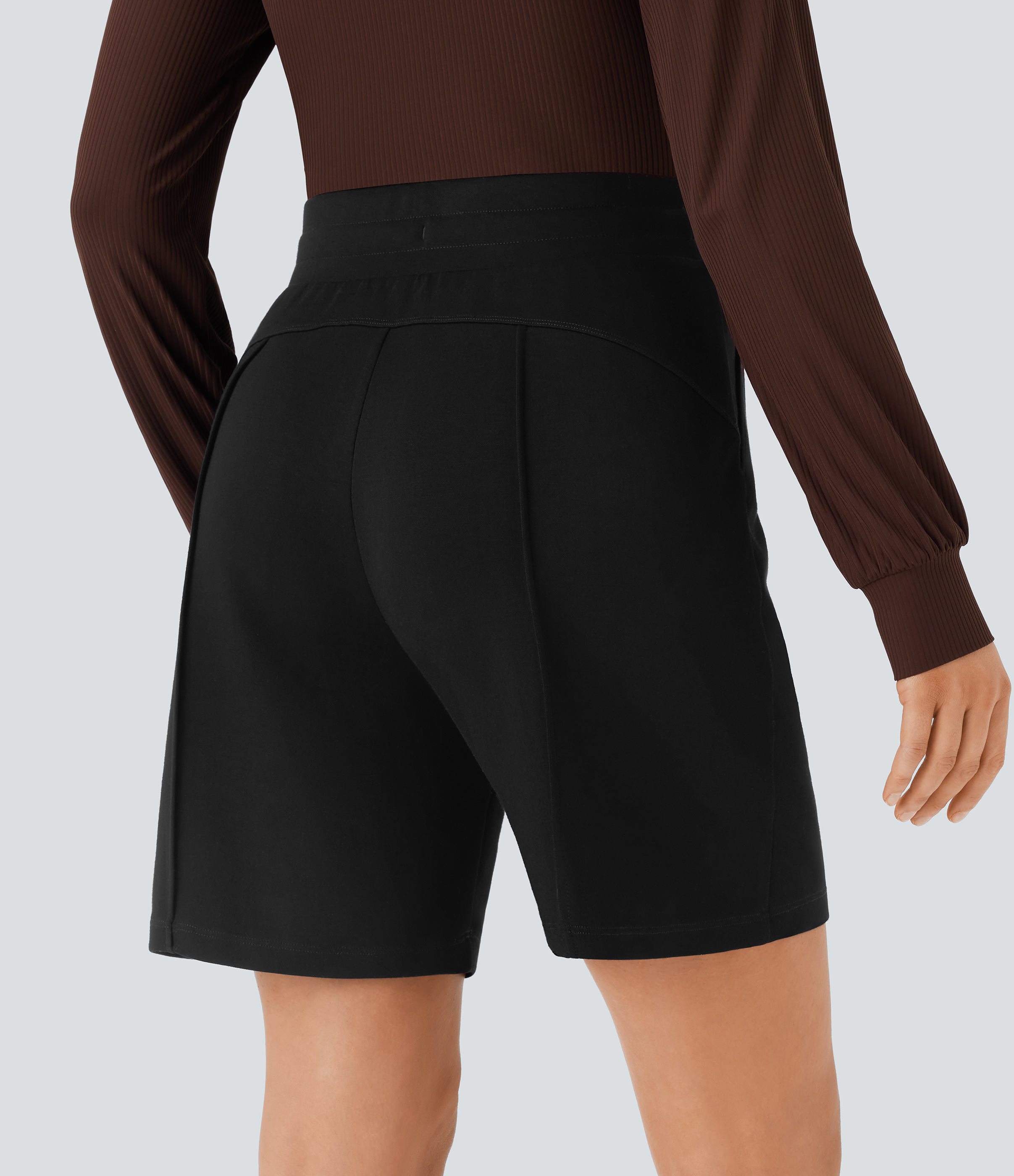 Halara High Waisted Drawstring Side Pocket Casual Bermuda Shorts 7``  - Black - M booty shorts compression shorts yoga shorts 