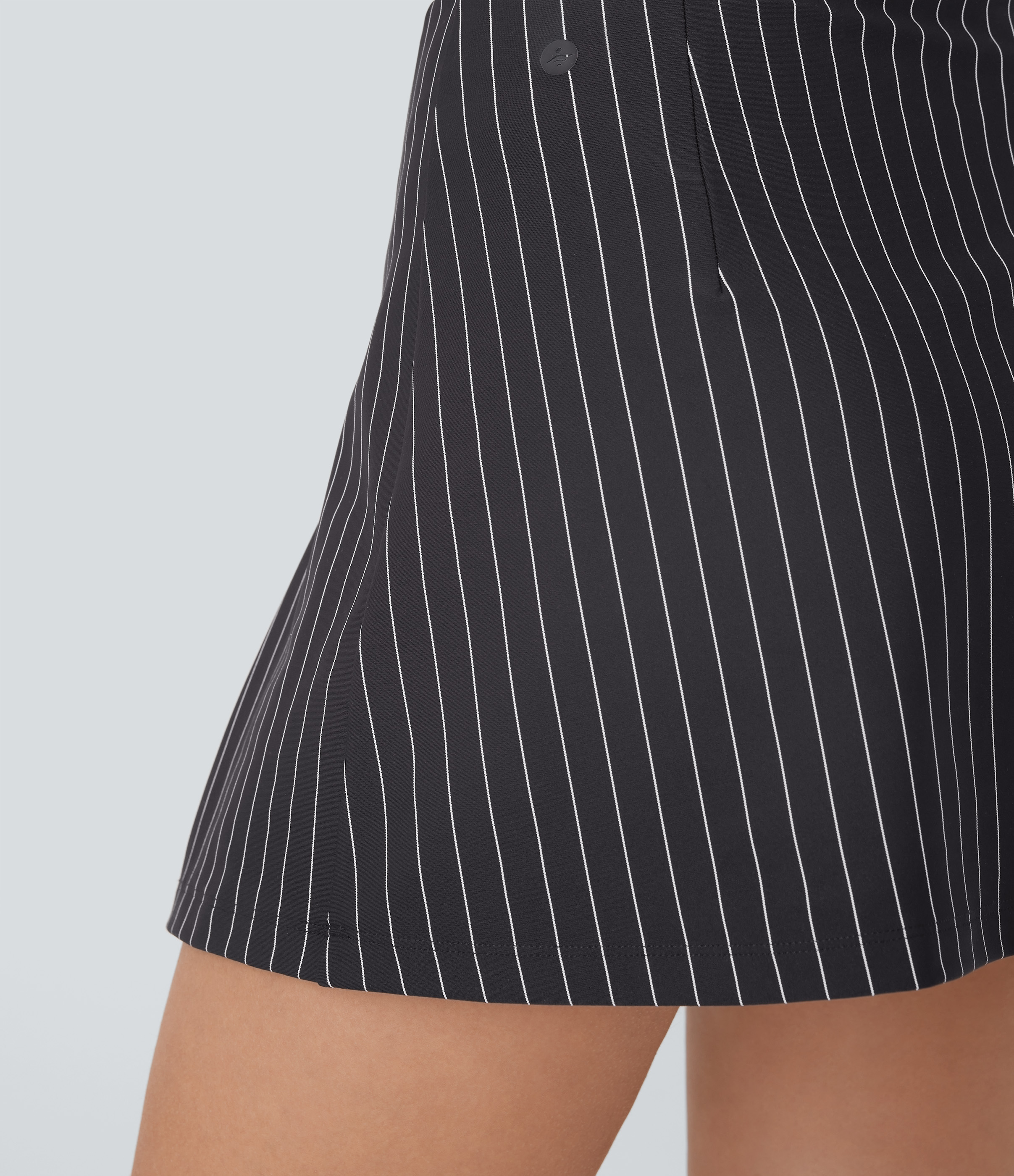 Halara High Waisted Decorative Buttons 2-in-1 Stripe A-line Mini Cool Touch Work Skirt  - Black White Oxford Pinstripe - S(regular) 