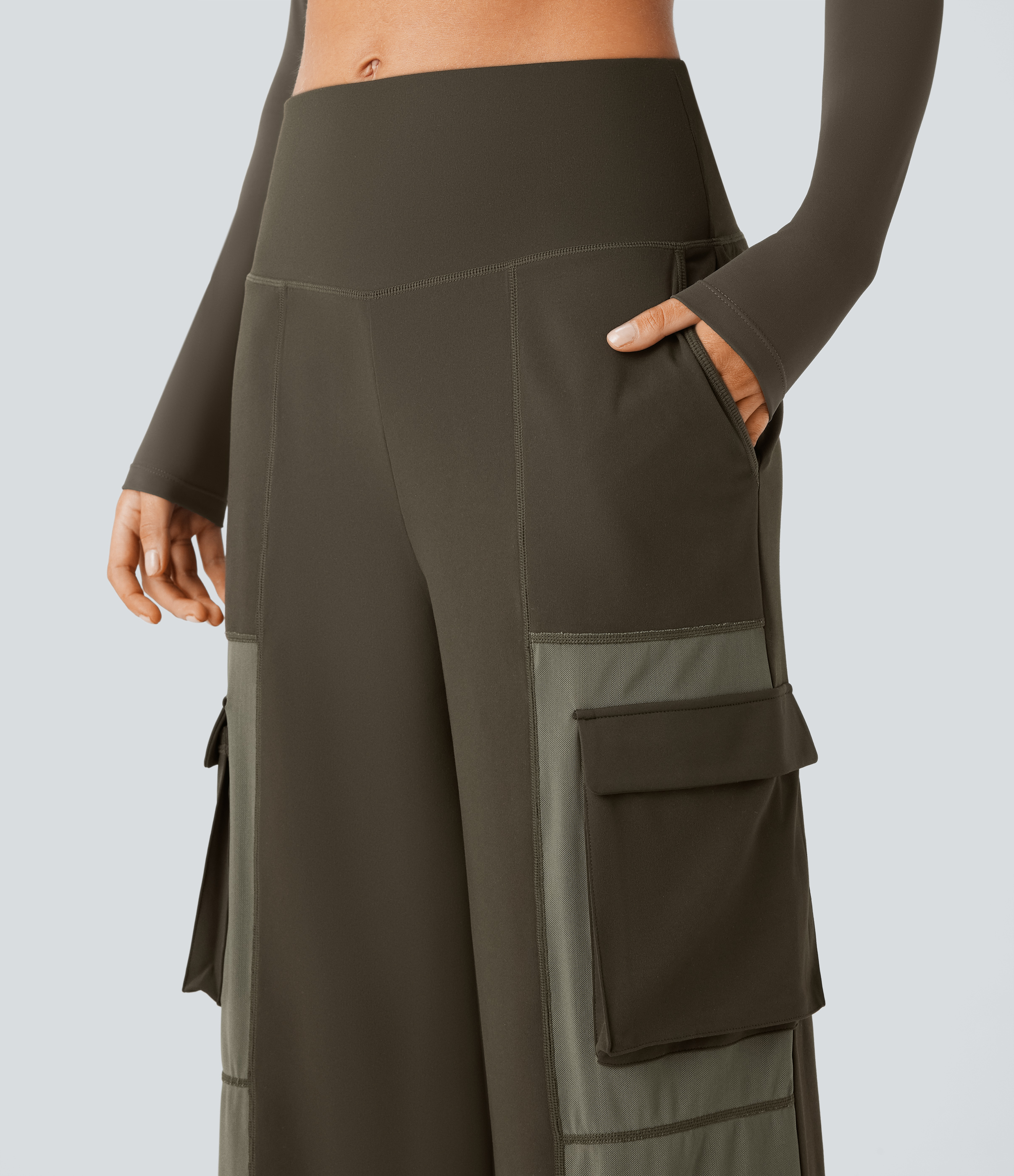 Halara  High Waisted Multiple Pockets Patchwork Yoga Cargo Pants  - Forest Night - S(regular) 