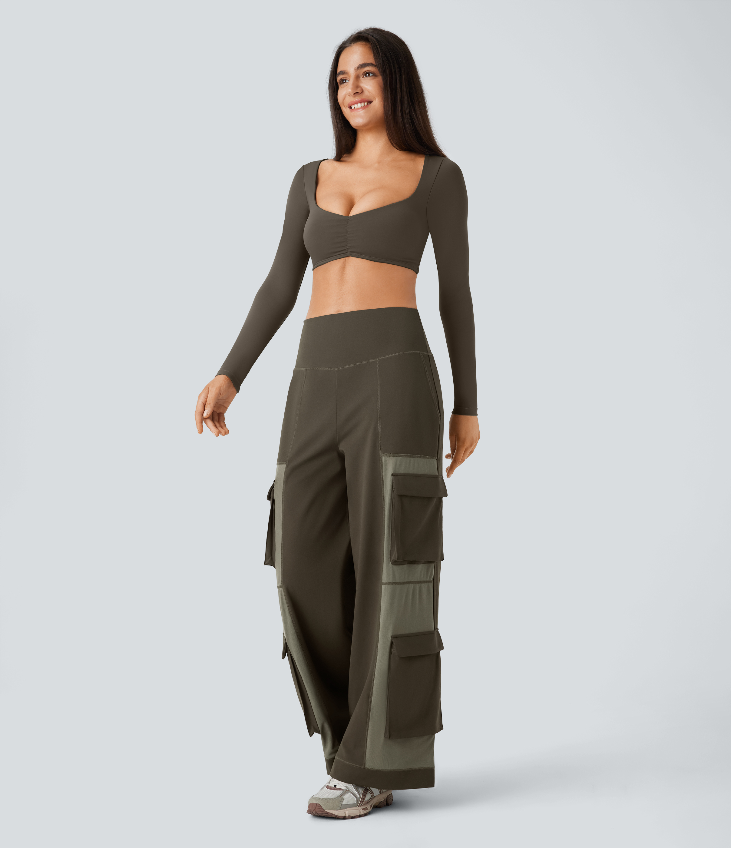 Halara  High Waisted Multiple Pockets Patchwork Yoga Cargo Pants  - Forest Night - S(regular) 