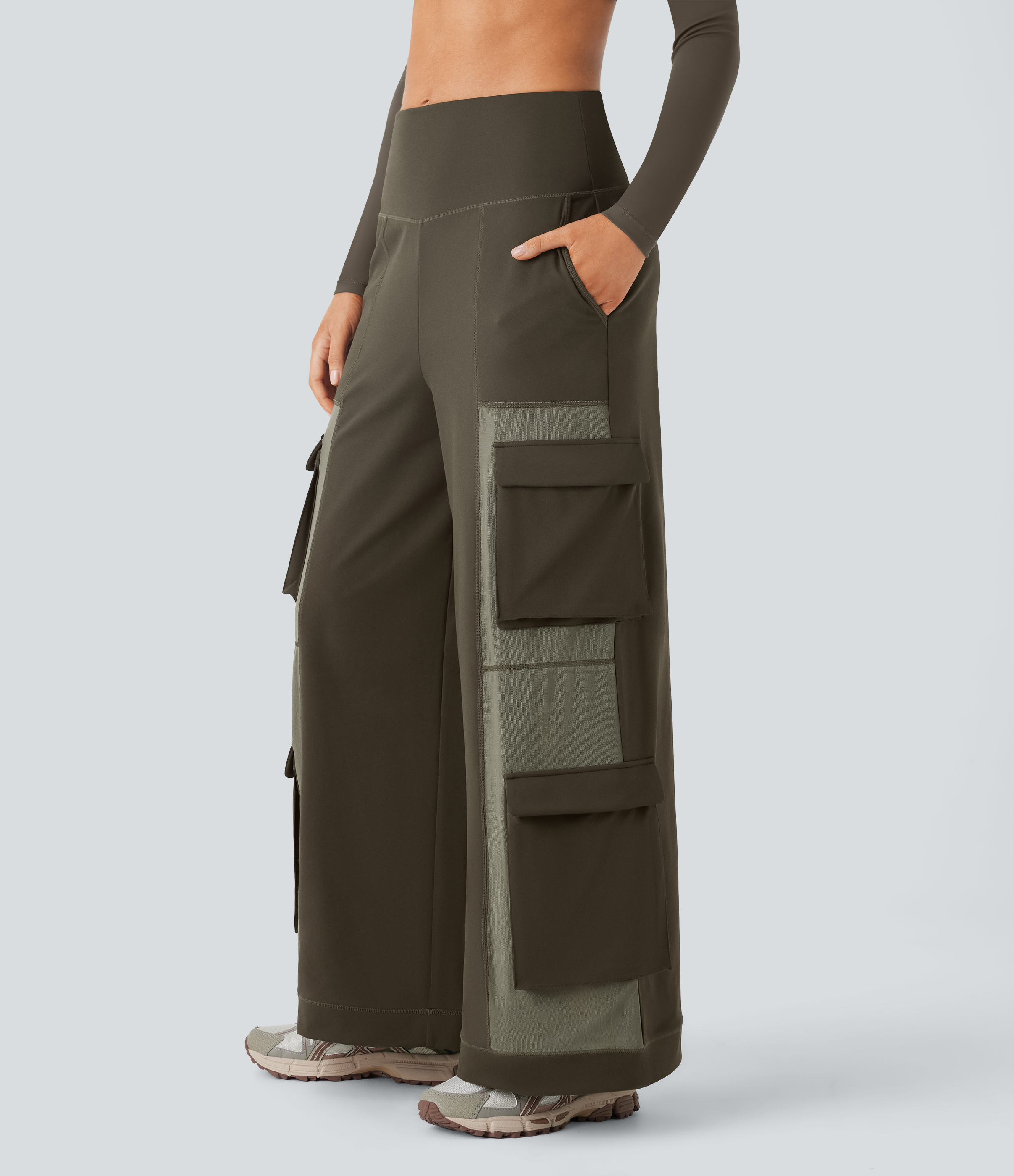 Halara  High Waisted Multiple Pockets Patchwork Yoga Cargo Pants  - Forest Night - S(regular) 