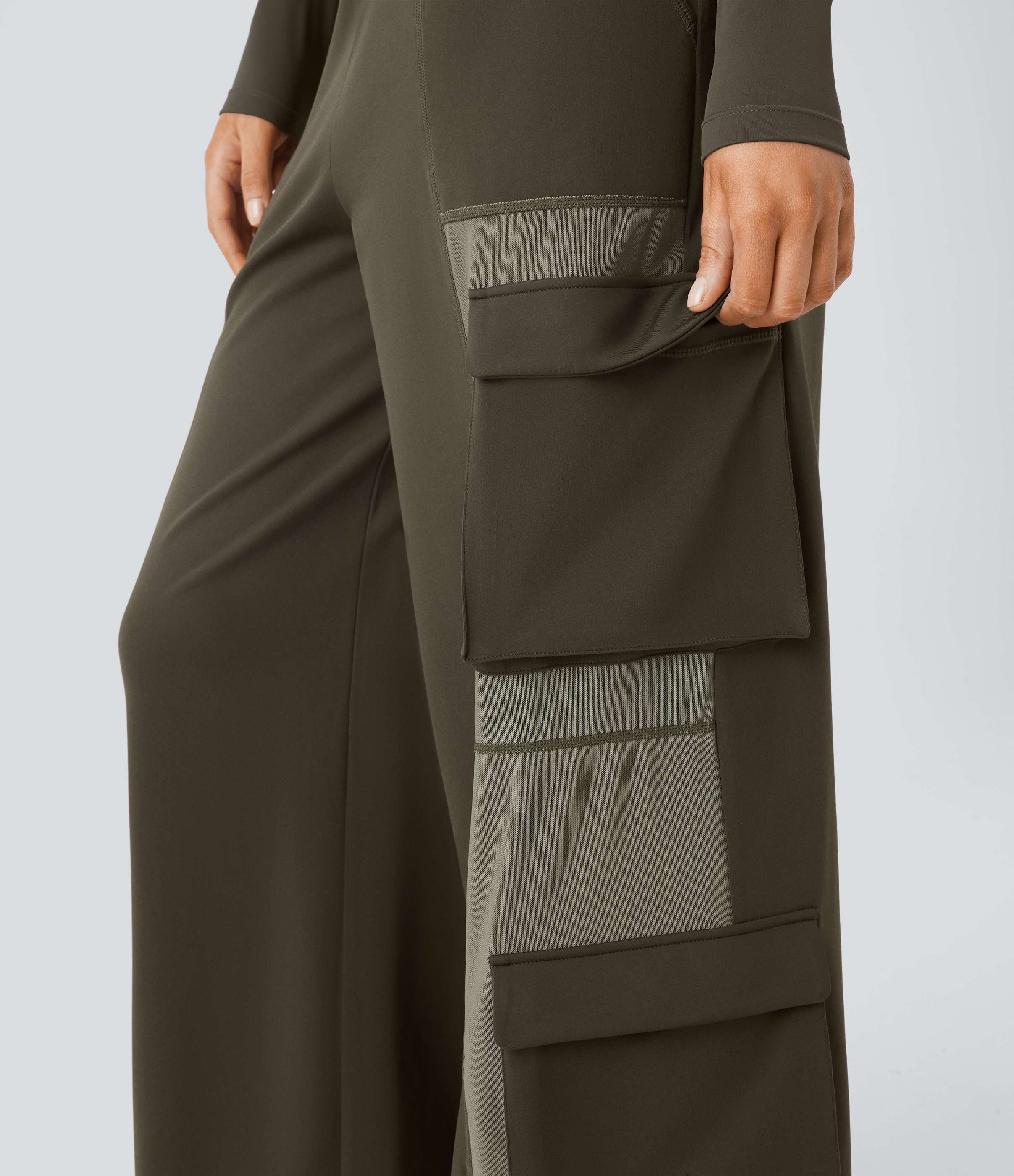 Halara  High Waisted Multiple Pockets Patchwork Yoga Cargo Pants  - Forest Night - S(regular) 