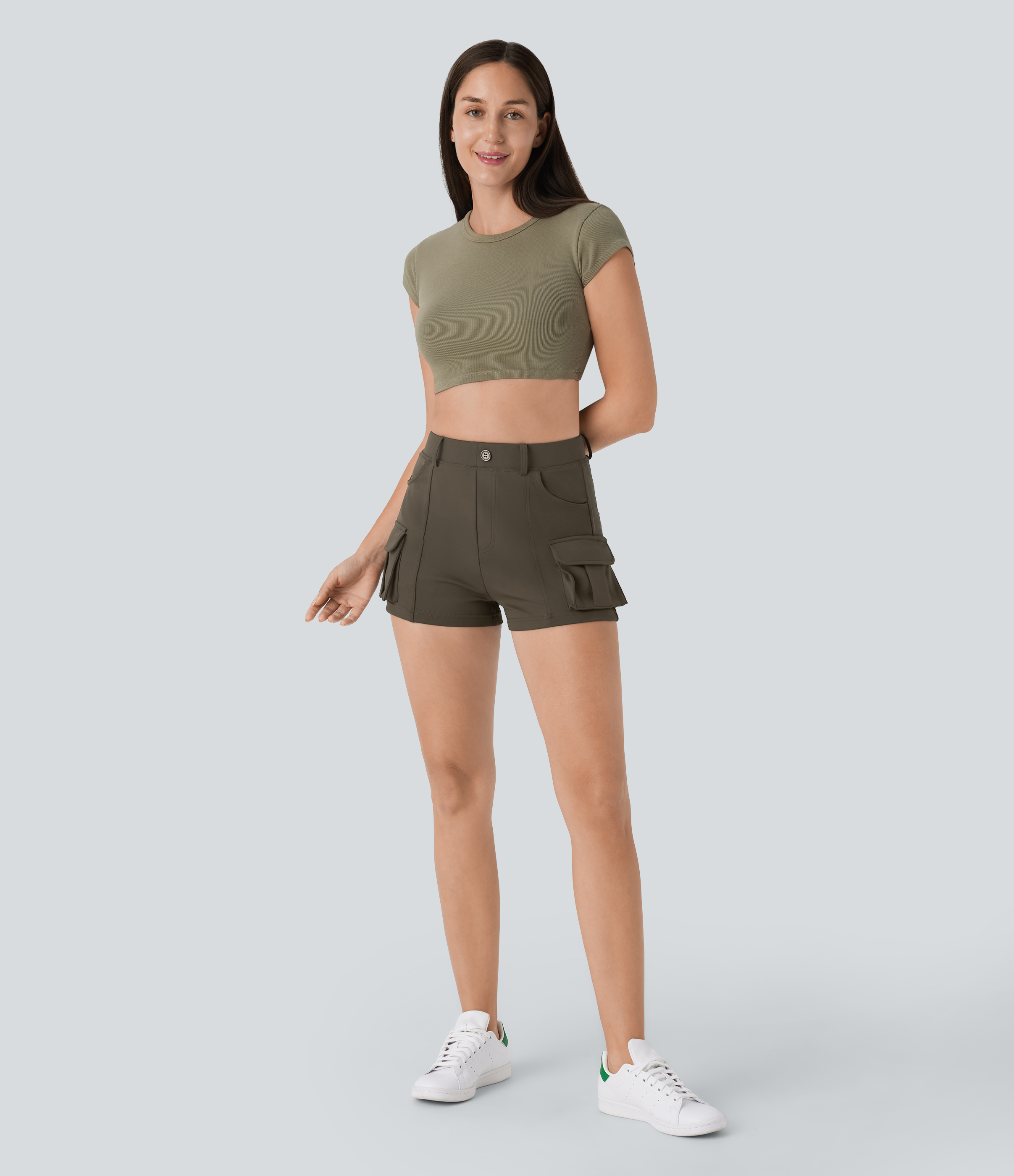 Halara High Waisted Decorative Button Multiple Pockets Casual Cargo Shorts  - Forest Night - XL booty shorts compression shorts yoga shorts 