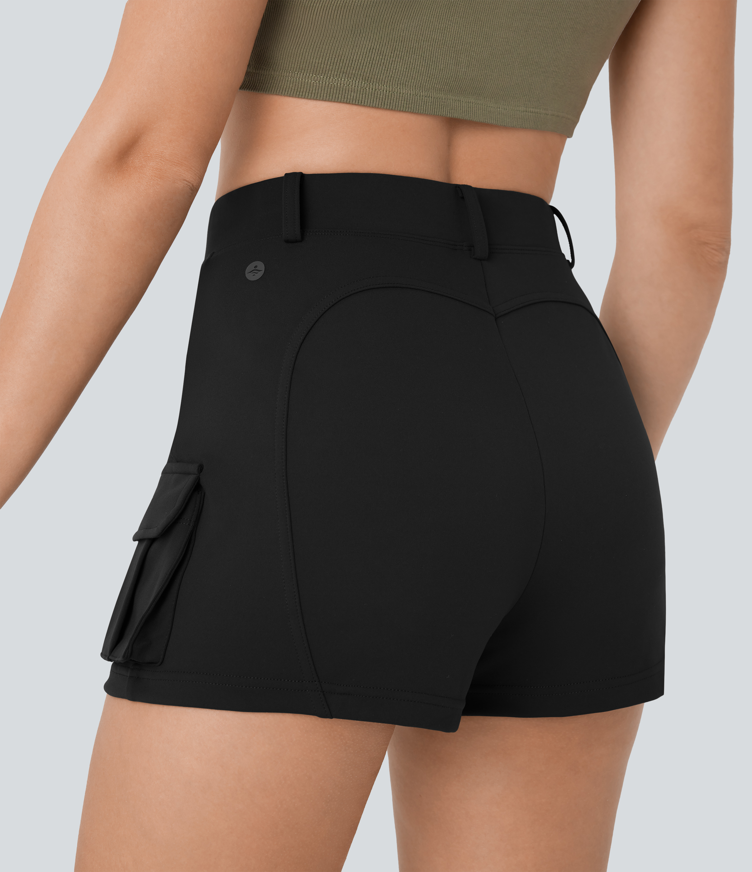 Halara High Waisted Decorative Button Multiple Pockets Casual Cargo Shorts  - Black - XL booty shorts compression shorts yoga shorts 