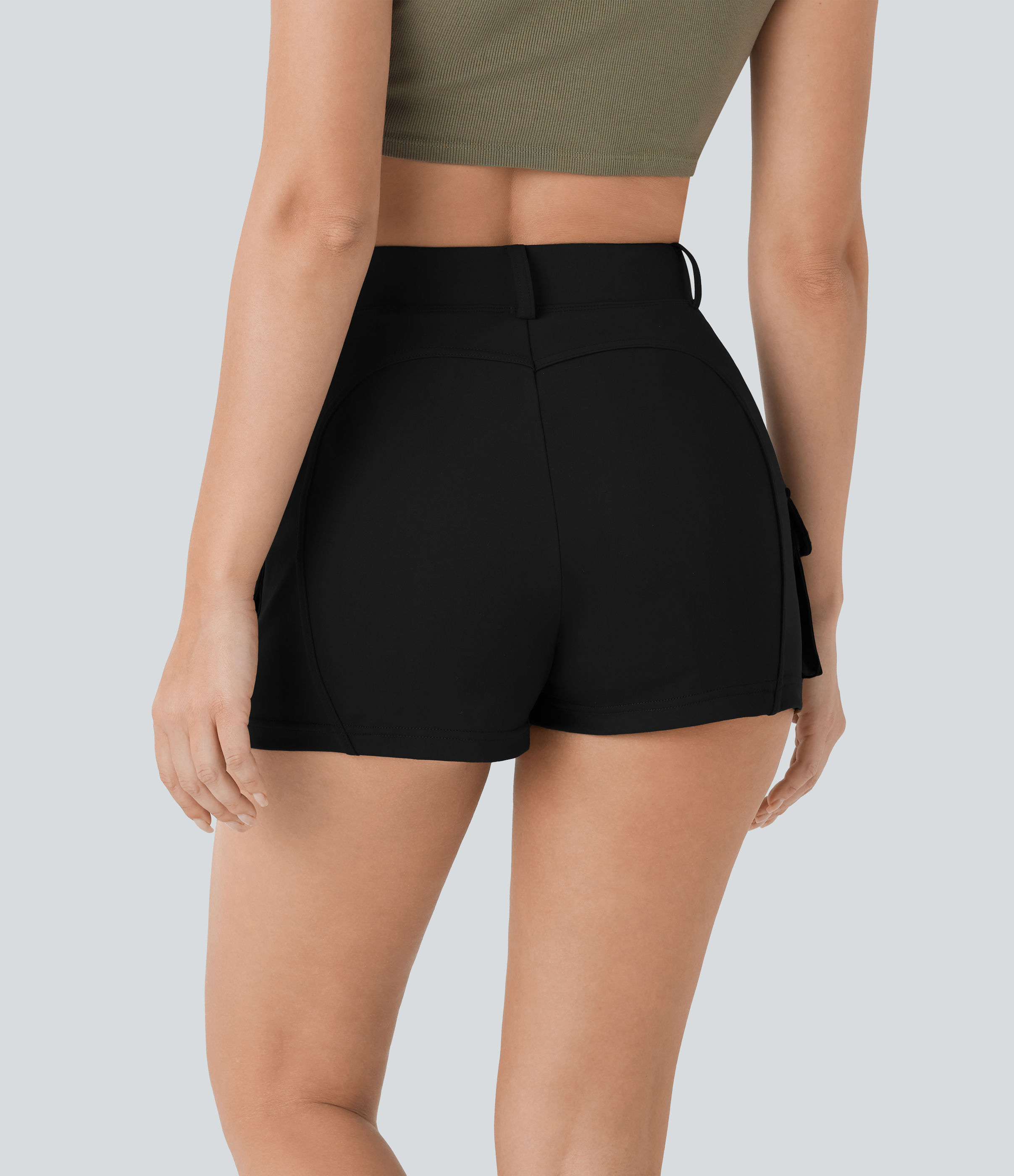 Halara High Waisted Decorative Button Multiple Pockets Casual Cargo Shorts  - Black - XL booty shorts compression shorts yoga shorts 