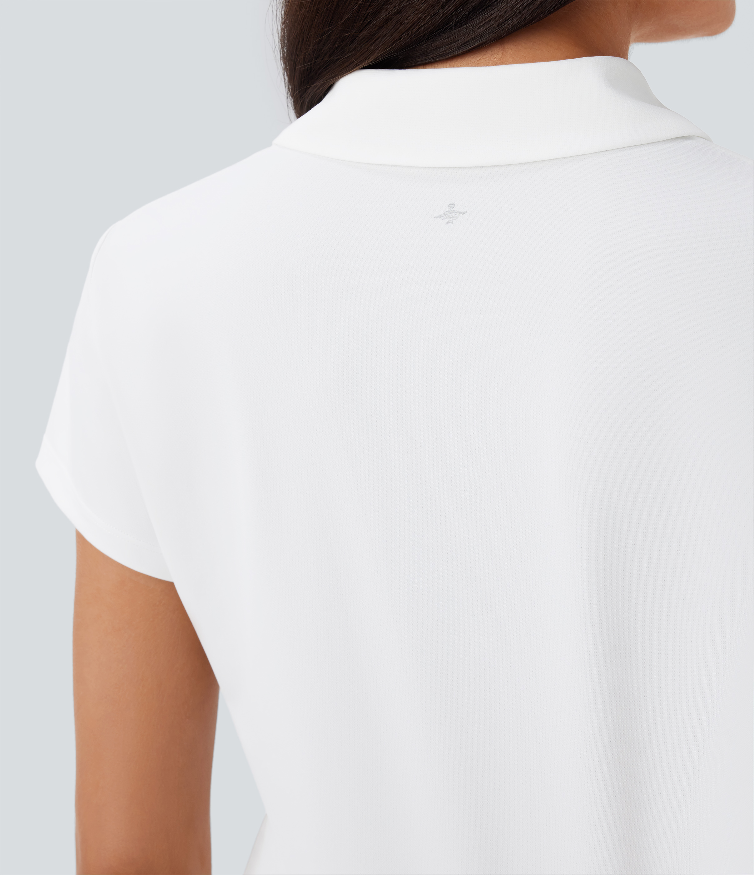 Halara Lightweight Polo Collar Button Front Short Sleeve Split Golf Sports Top  - White - XS 