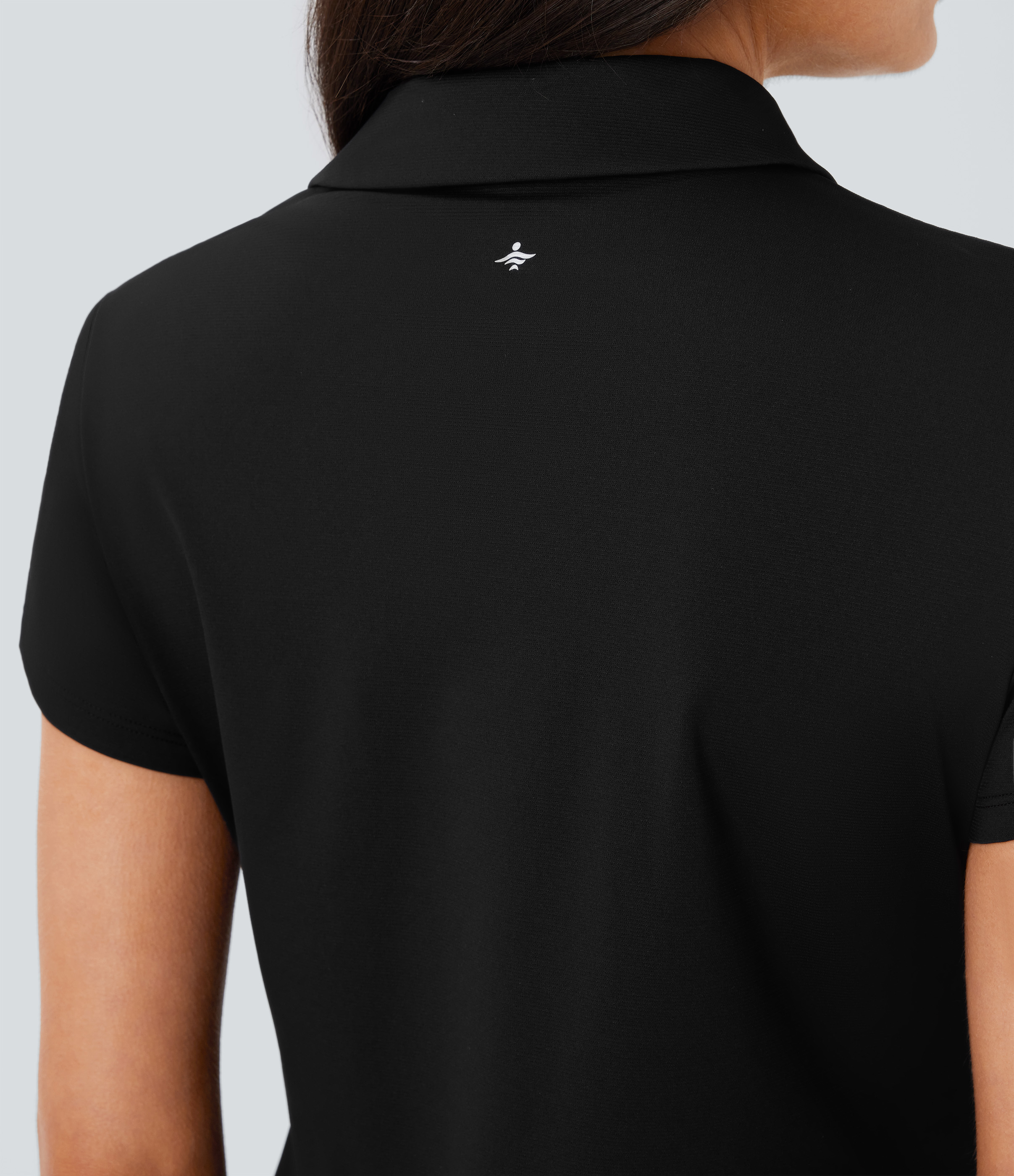 Halara Lightweight Polo Collar Button Front Short Sleeve Split Golf Sports Top  - Black - M 