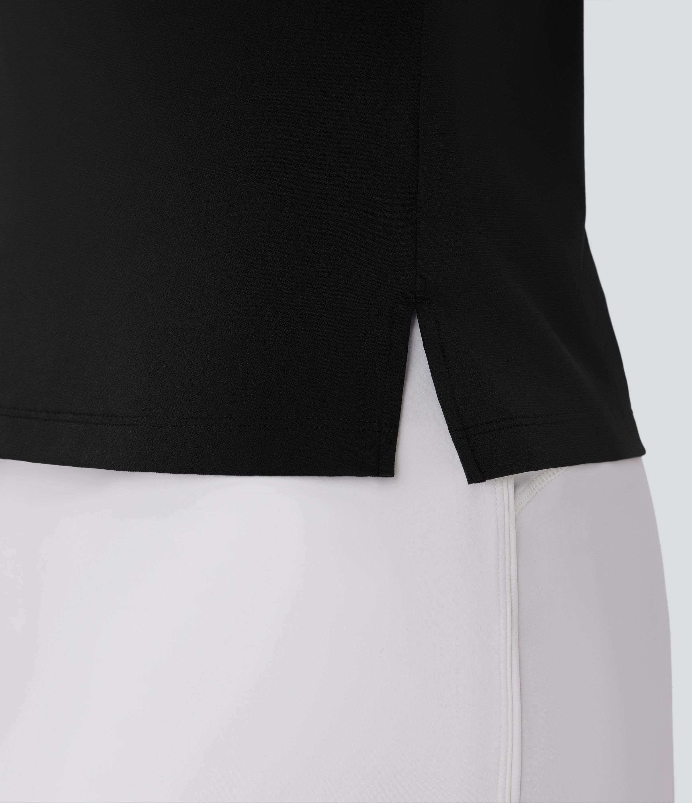 Halara Lightweight Polo Collar Button Front Short Sleeve Split Golf Sports Top  - Black - M 