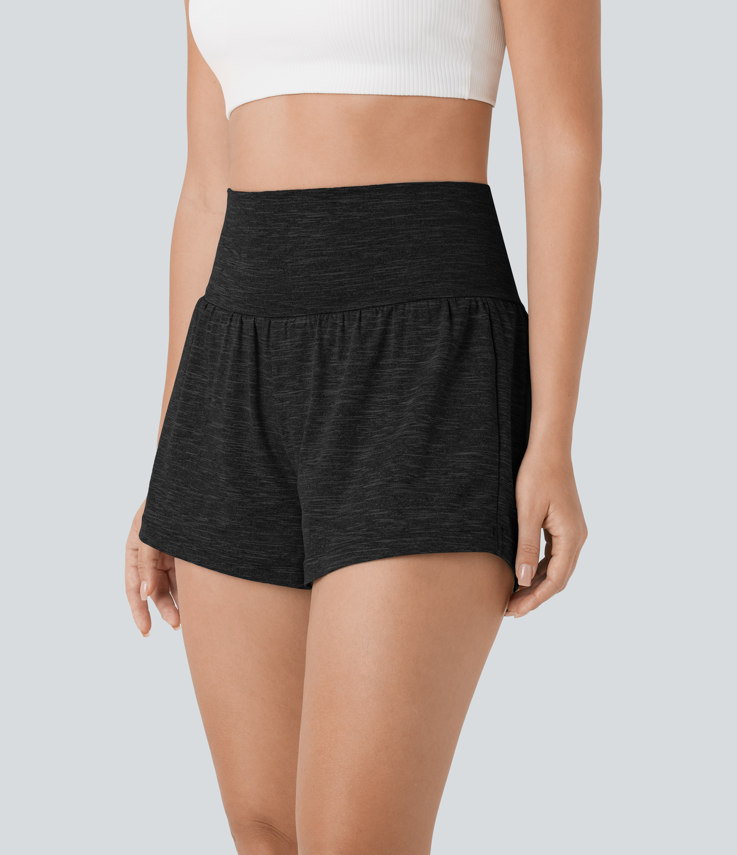 Halara Super High Waisted Back Pocket & Side Hidden Pocket 2-in-1 Yoga Shorts 3`` Gym Short - Grayish Black - S booty shorts 