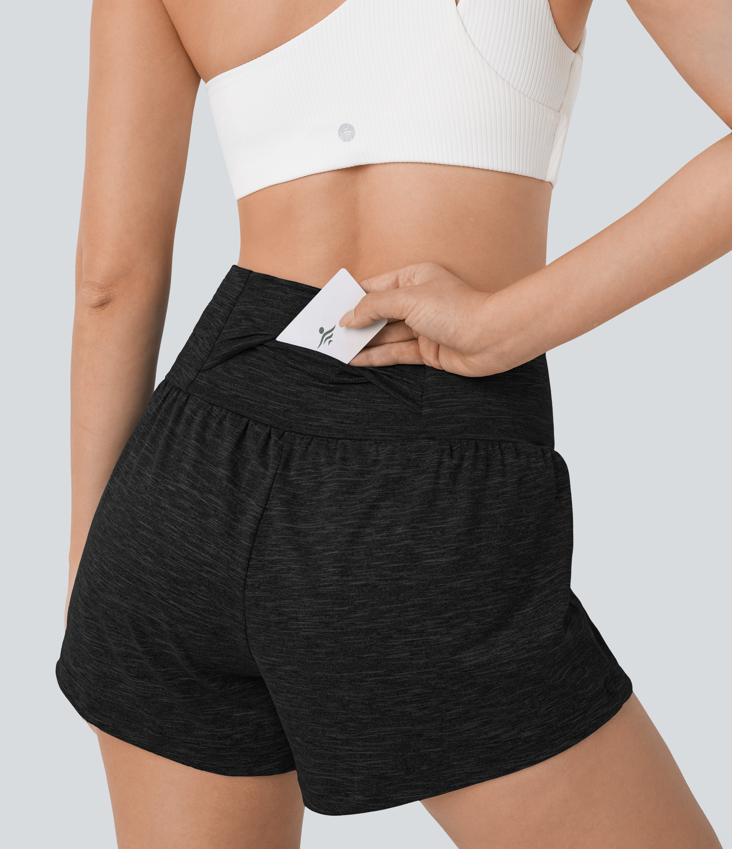 Halara Super High Waisted Back Pocket & Side Hidden Pocket 2-in-1 Yoga Shorts 3`` Gym Short - Grayish Black - S booty shorts 