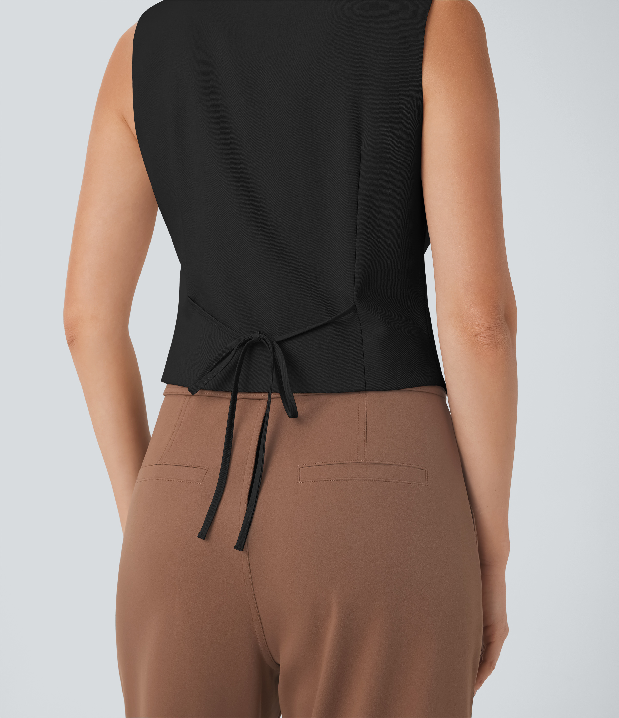 Halara V Neck Button Lace Up Work Vest Tank Top - Black - XL golf tops halter top tunic tops sleeveless tops backless top 