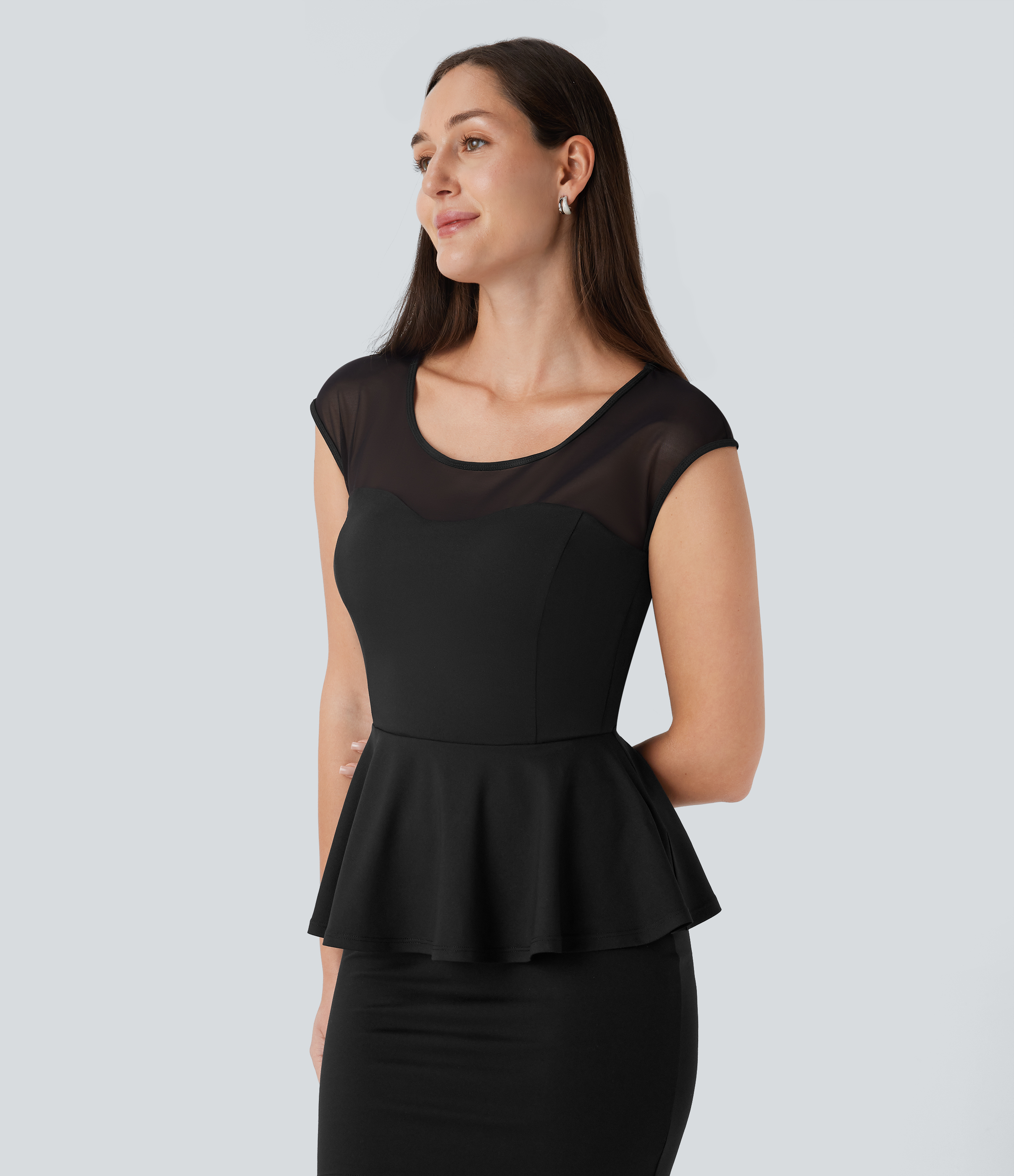Halara Contrast Mesh Slim Work Peplum Top Tank Top - Black - XS golf tops halter top tunic tops sleeveless tops backless top 