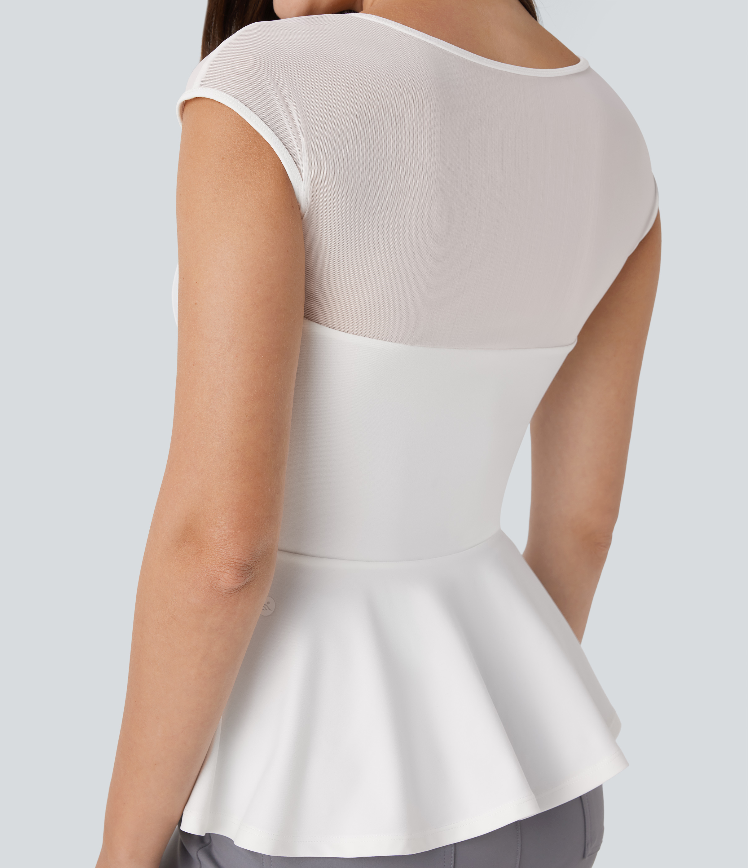 Halara Contrast Mesh Slim Work Peplum Top Tank Top - White - XS golf tops halter top tunic tops sleeveless tops backless top 