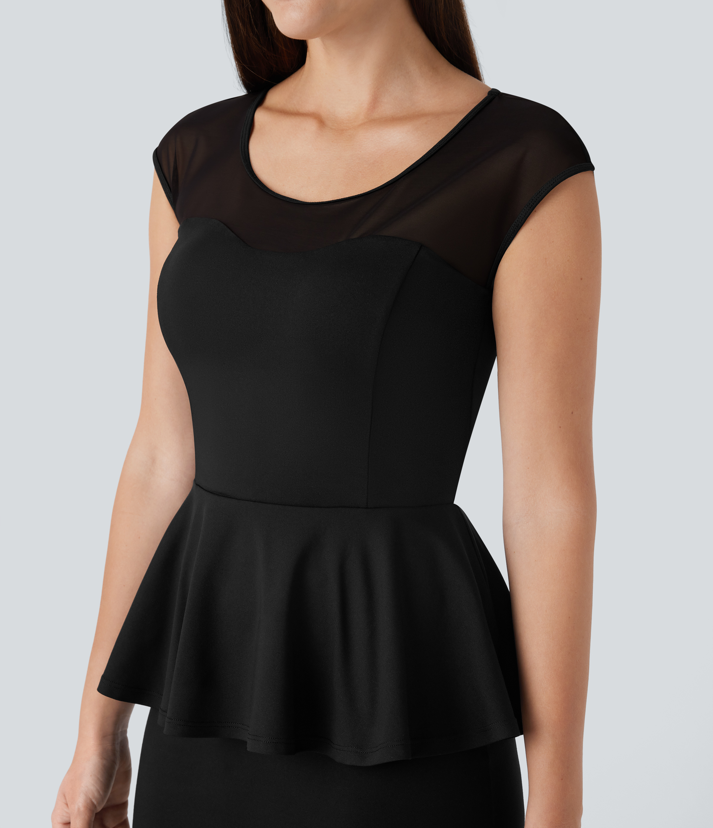 Halara Contrast Mesh Slim Work Peplum Top Tank Top - Black - XS golf tops halter top tunic tops sleeveless tops backless top 